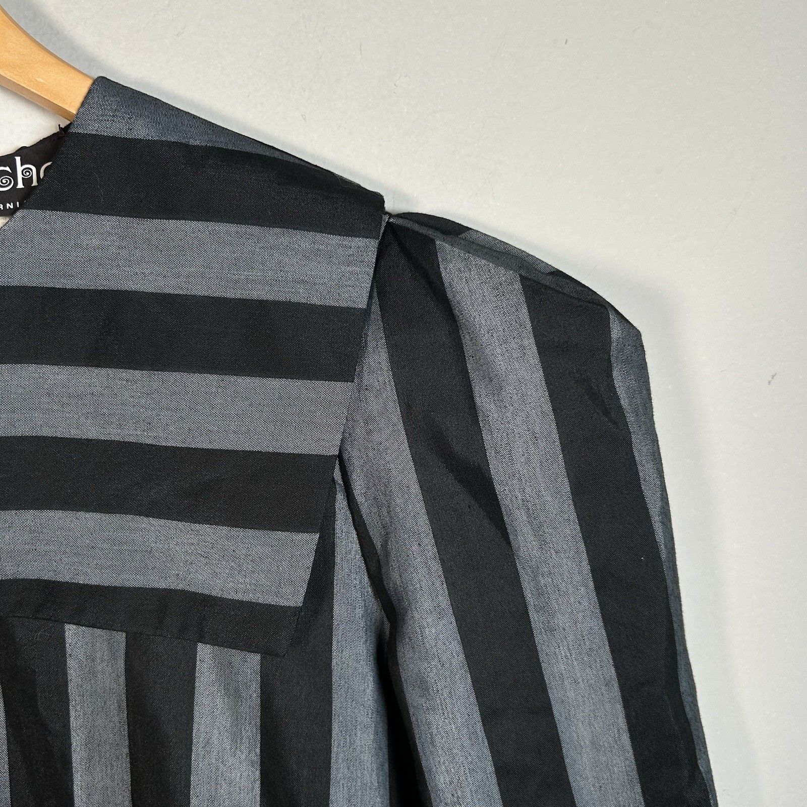 VTG 80s Brioche California Sailor Gray Black Striped Avant Garde Dress Sz S/M