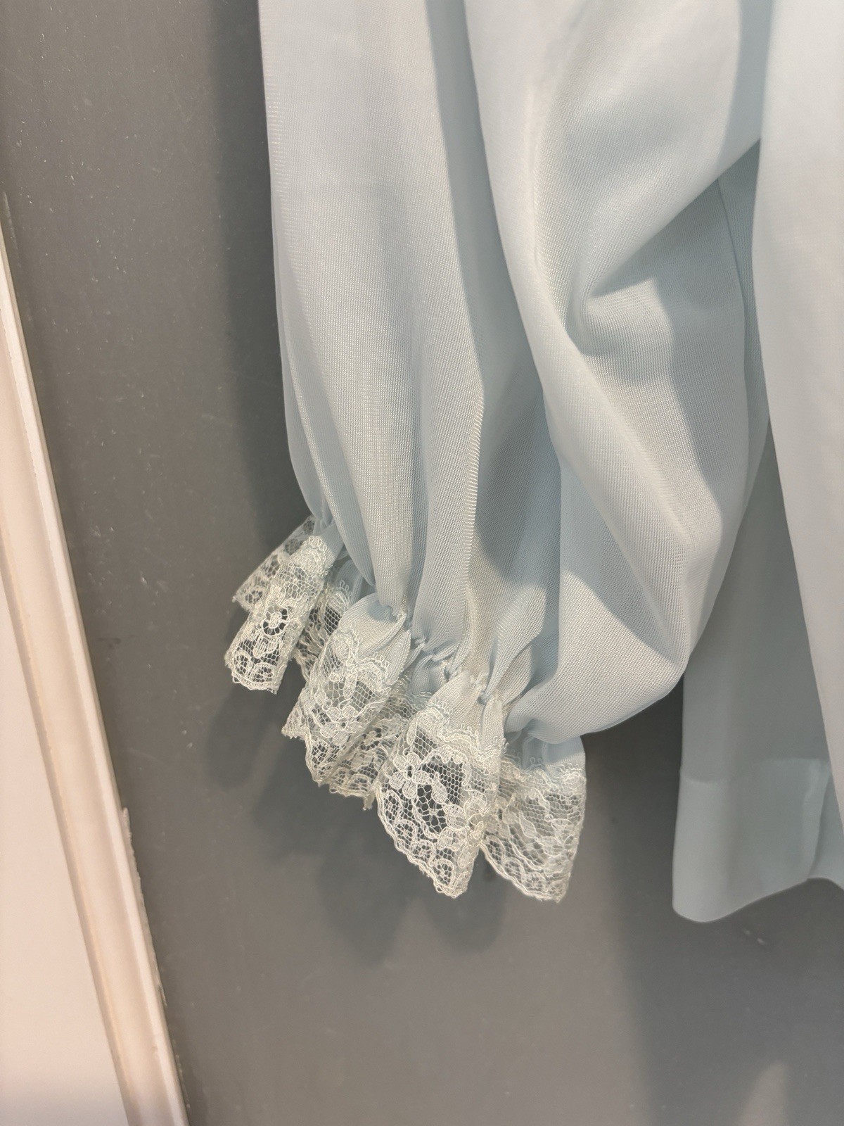 Vtg Bed Jacket Van Raalte Sheer Nylon Satin Ecru Lace 60s Ecru Lace Sky Blue S M