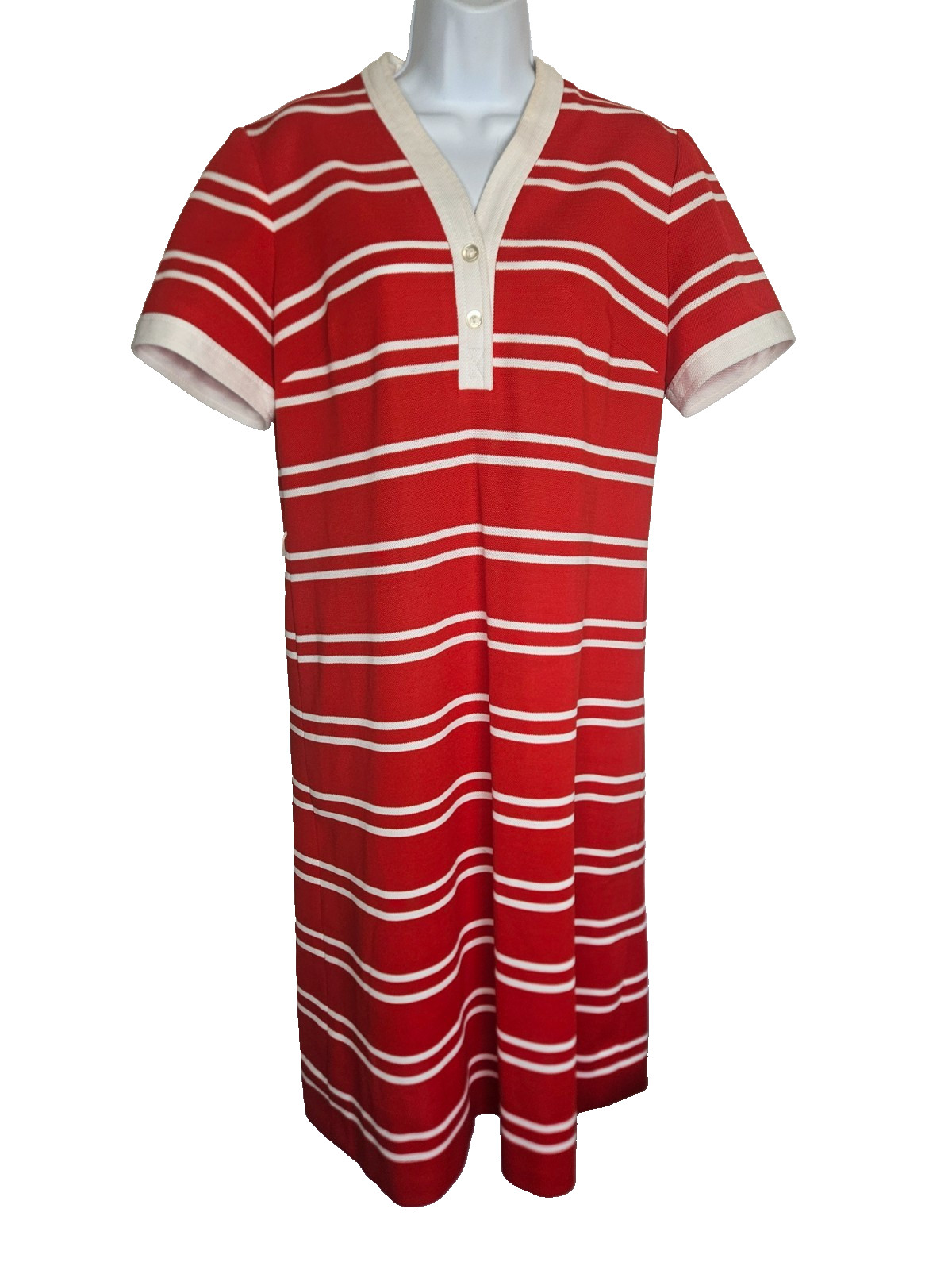Vintage Henry Lee Red White Striped Dress L Mod 60s USA Reto Preppy