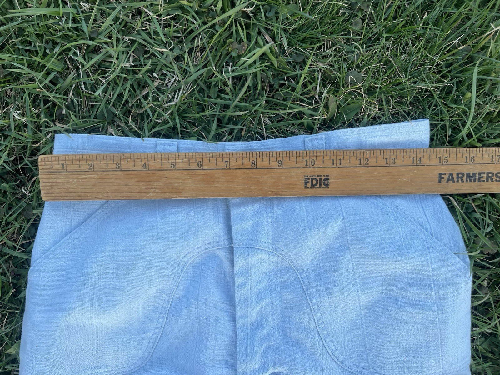 VTG 70s Rumble Seats by Wilkins Light Blue Bell Bottom Pants Distressed 29×30
