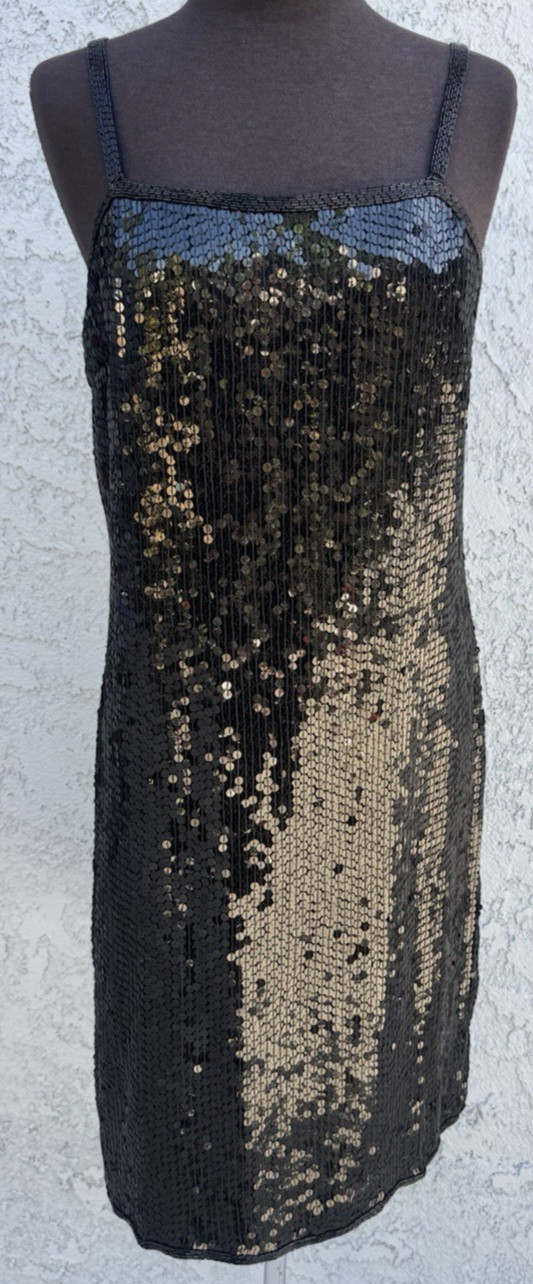 VTG Judith Ann Creations 100% Silk Sequin Black Cocktail Dress M