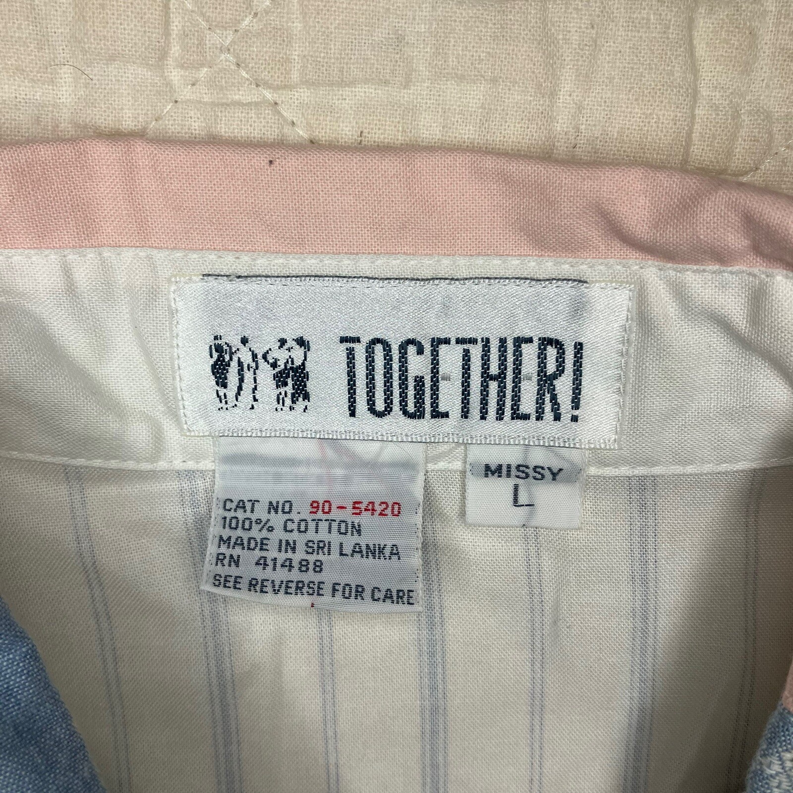 Together! Womens Blouse 1980s Button Up Floral Patchwork 100% Cotton Vtg Sz L
