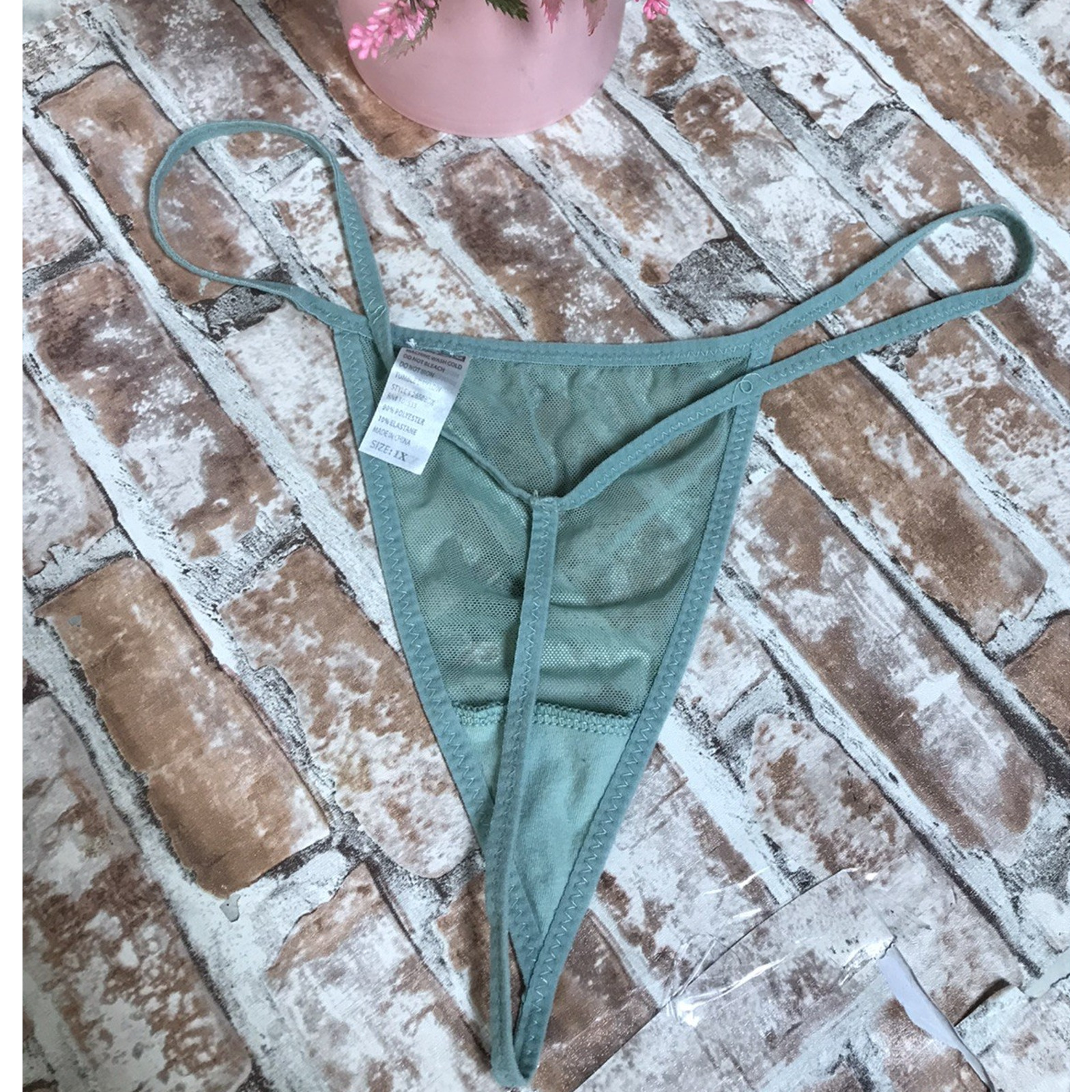 Mesh Sz X-Large Green Thong String Panties Underwear Strappy Underwear