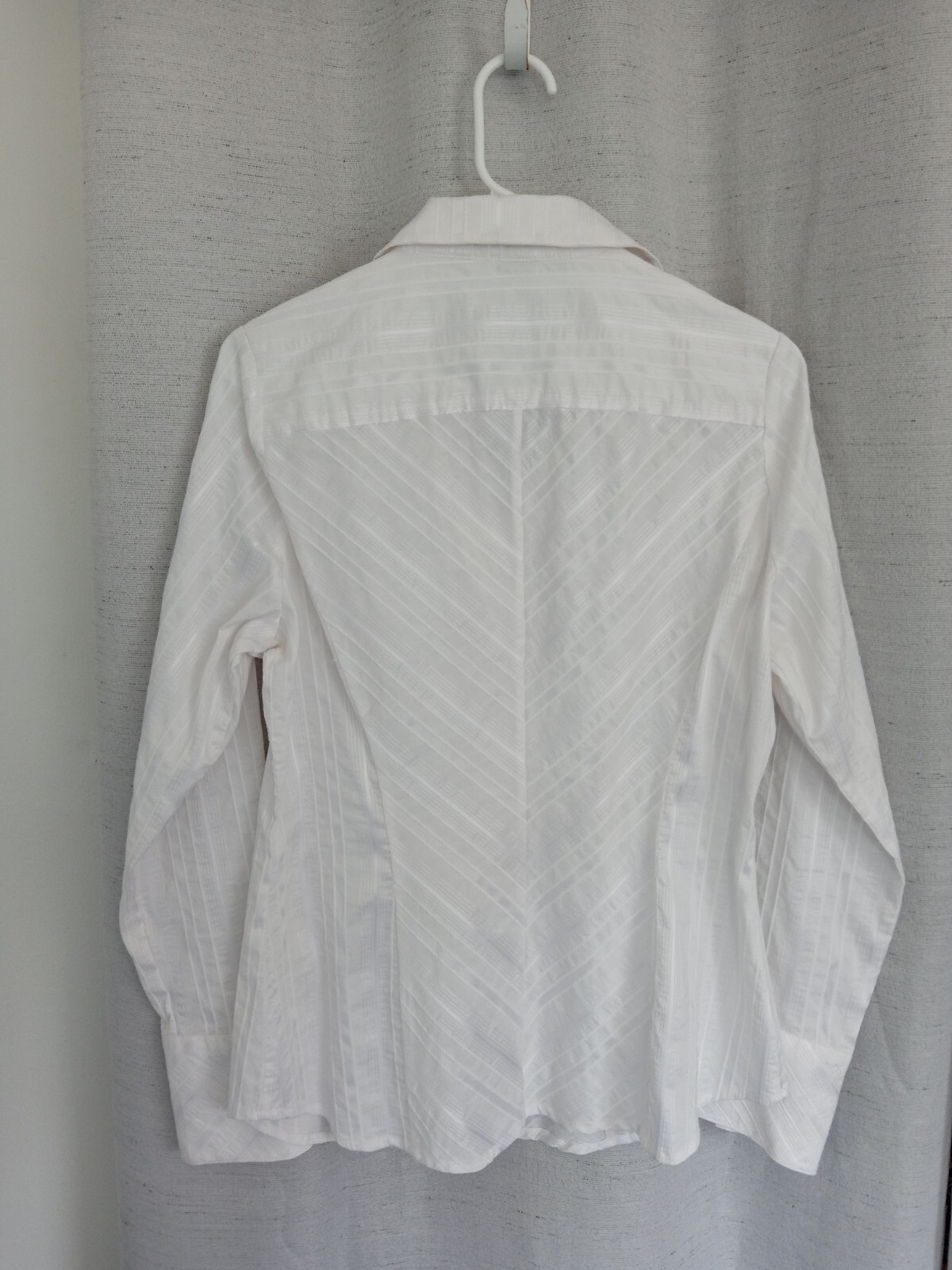 Vintage Sandra Ingrish Crisp White Shadow Stripe Button Up Blouse, Long Sleeve L