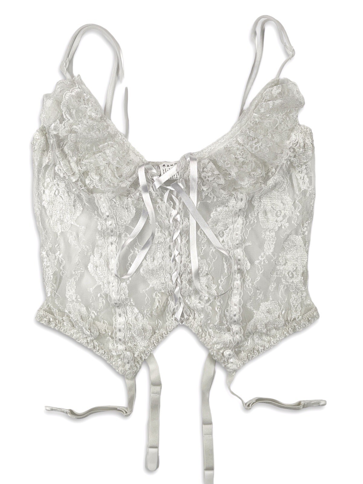 VINTAGE SHEER WHITE LACE CORSET SIZE LARGE WITH GARTER STRAPS MAYELA