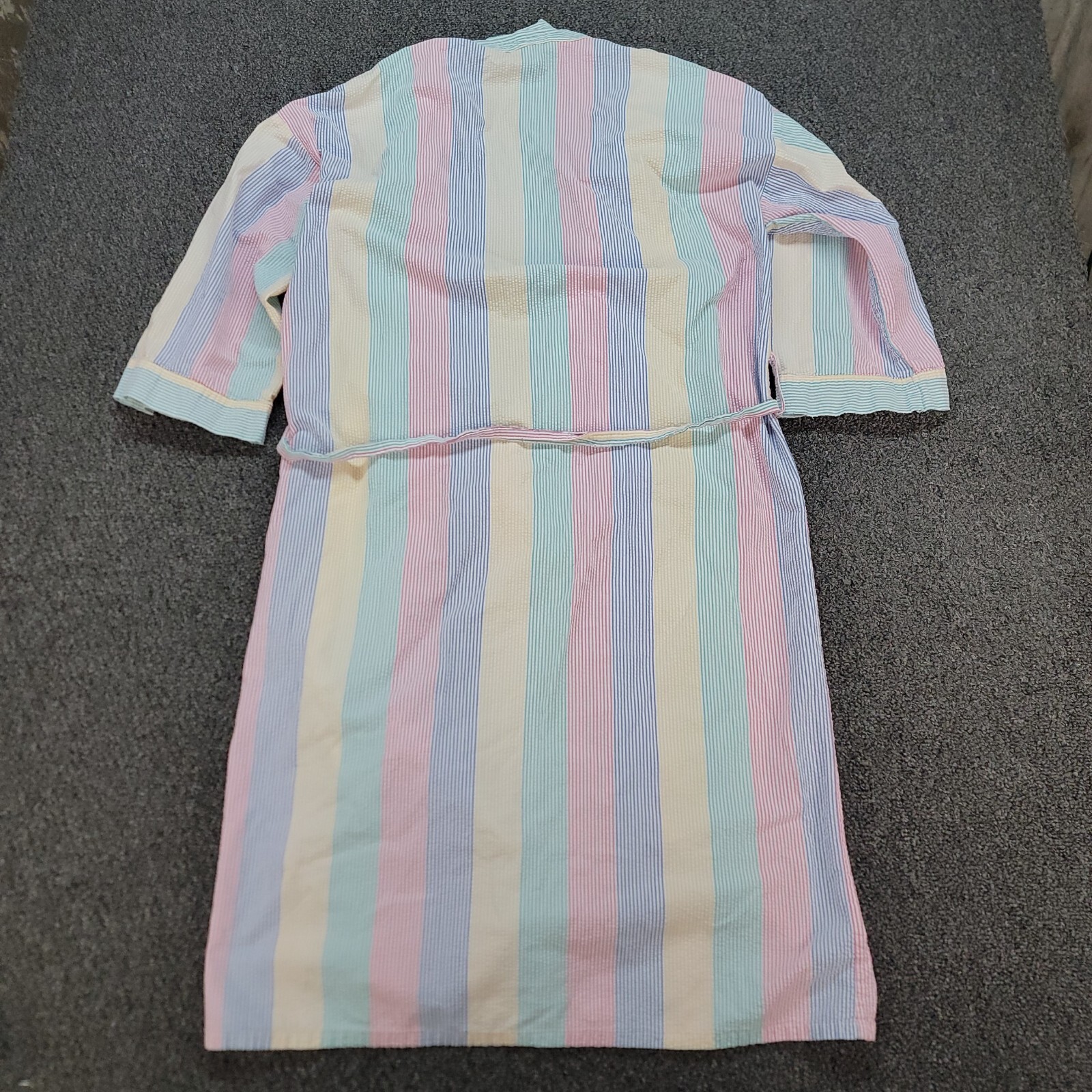 Vintage ORVIS Robe Womens Pastel House Coat Seersucker Puckered Made USA 80s 90s