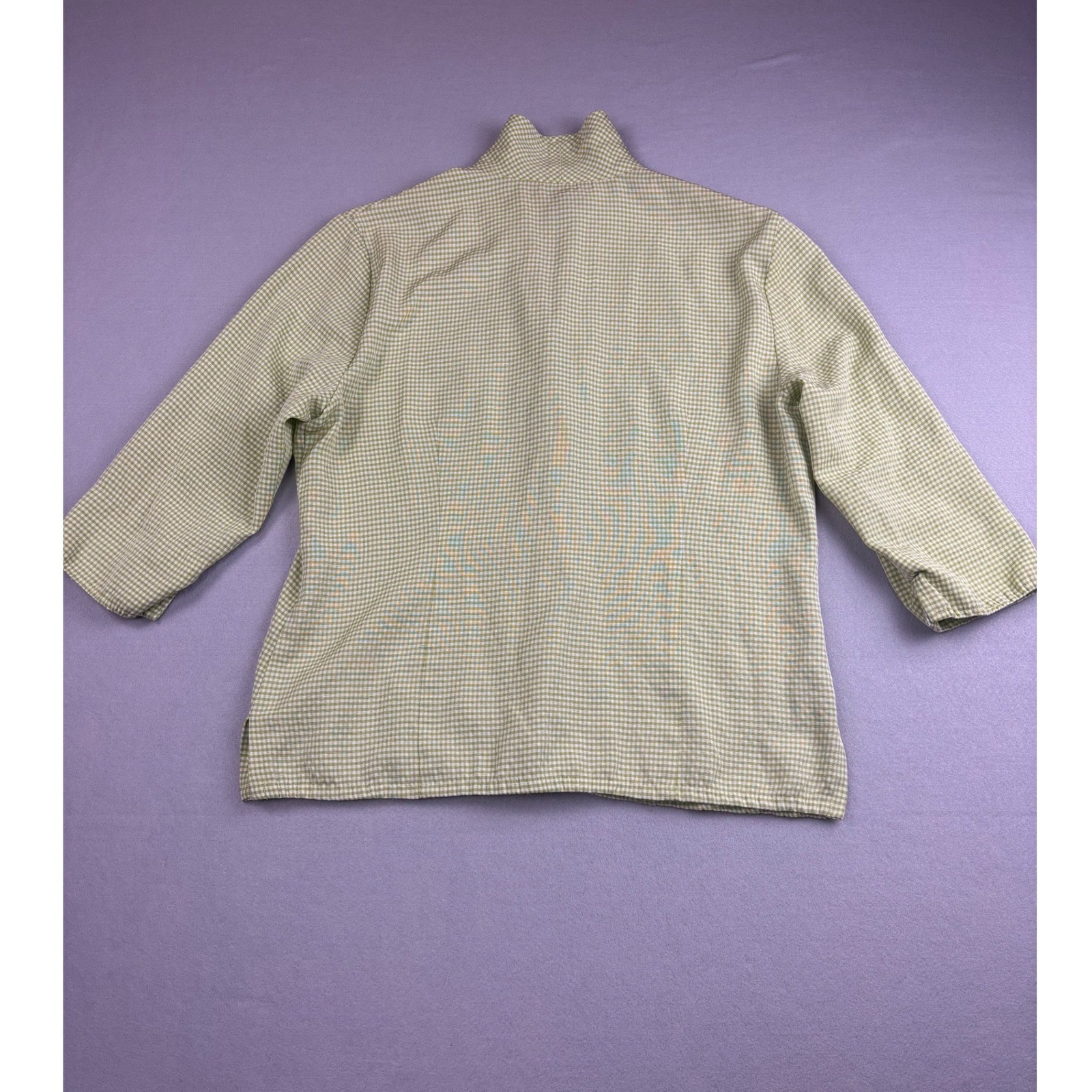 Requirements Vintage Gingham Blouse Size 12 Green White Plaid Button Up