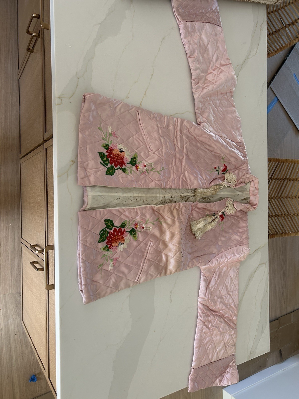 Vintage Japanese Quilted Jacket 1950’s Pink Floral Design See Photos Wear/tear