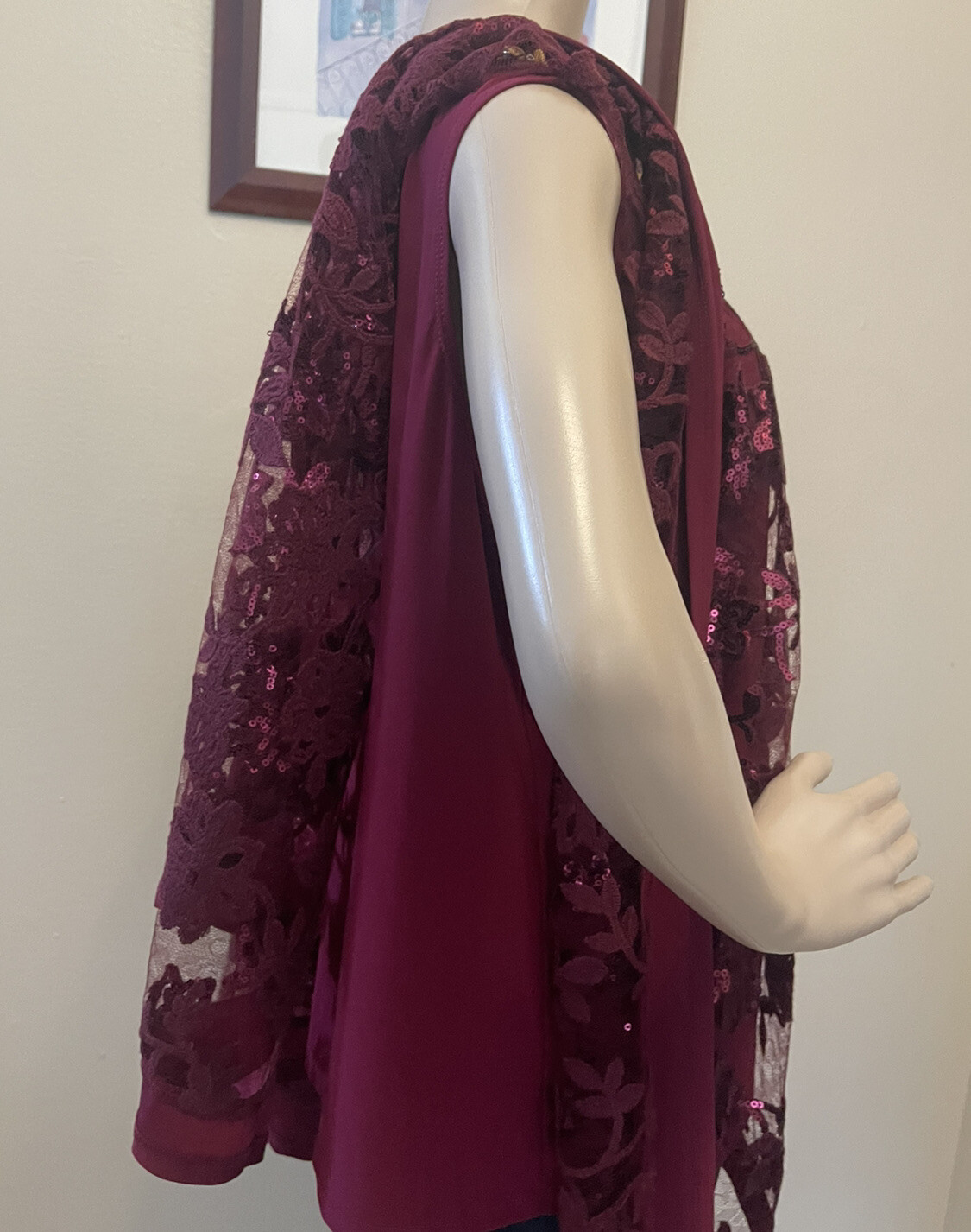 R&M Richards Womens 2 PCS Maroon High Rise Elastic Waist Pull On Pants Size 16W