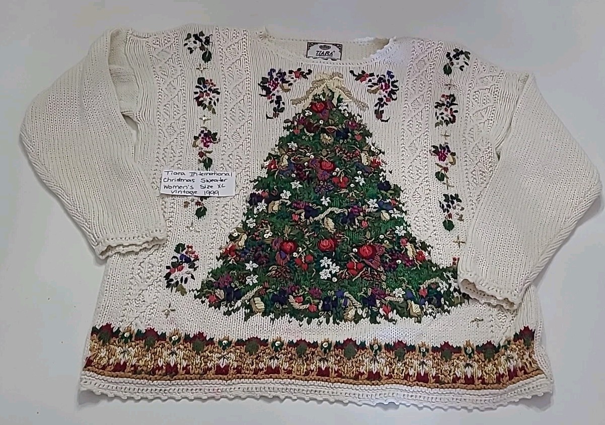 Vintage Christmas Sweater Tiara International Tree Women’s Size XL 1999 ⬇️