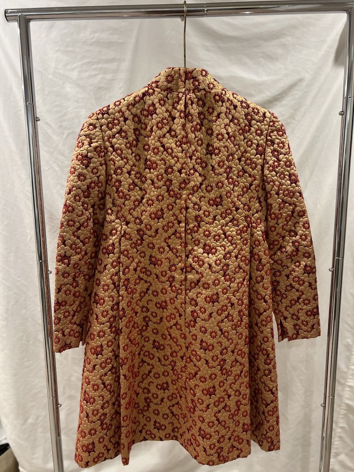 1960s Belliciano New York Brocade Coat Dress Gold Red Floral Saks