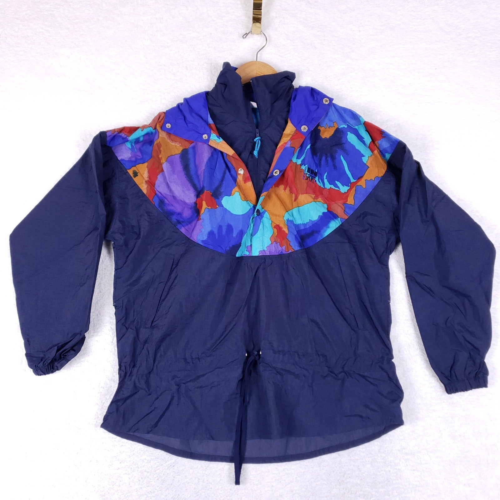 Vintage In Sport Windbreaker Jacket Womens S Colorblock Floral Blue 90s Retro