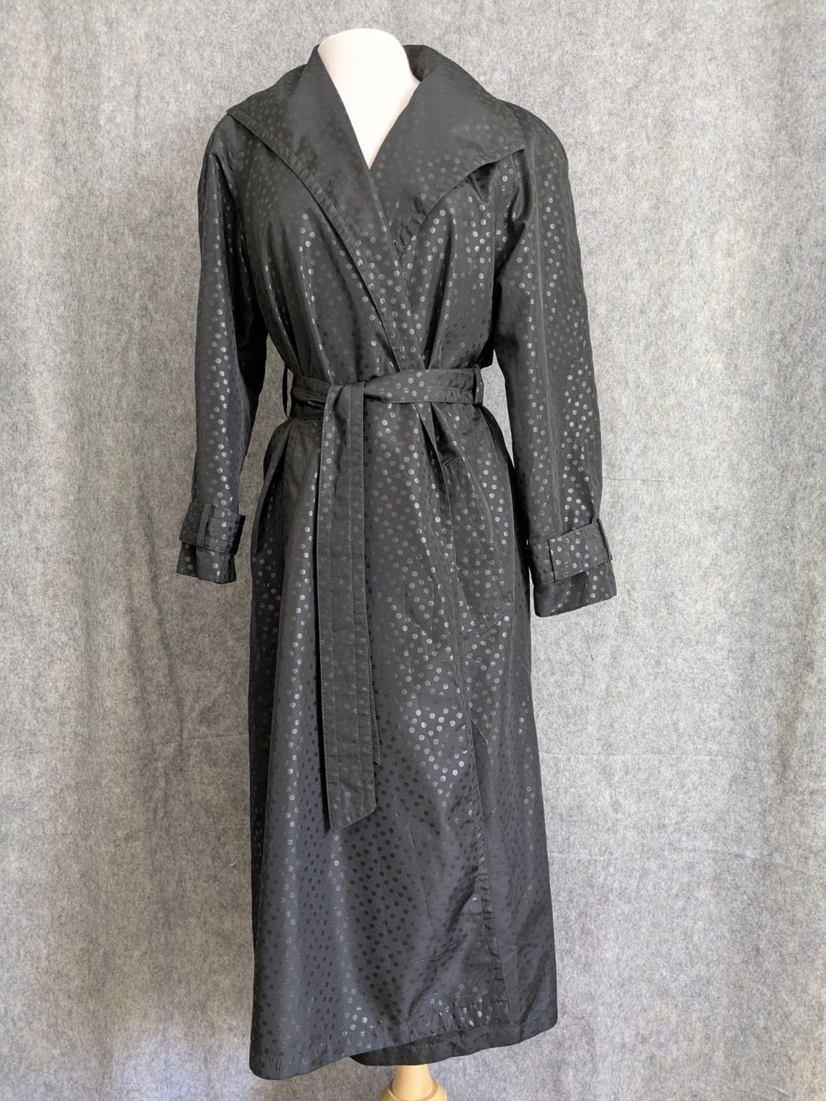 Vintage Jean Galle for I Magnin 80s Black Poly Trench Coat Med