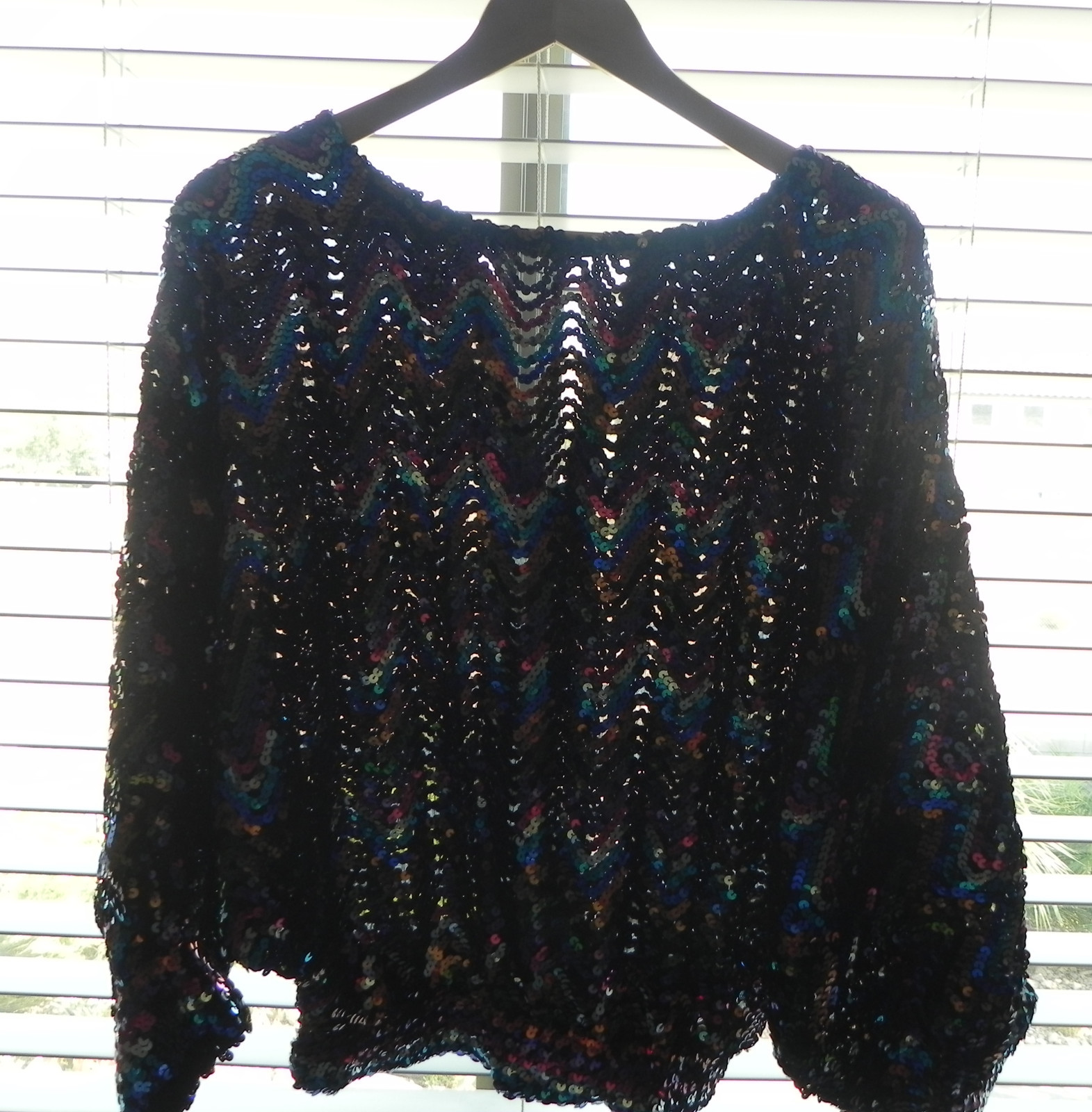 Vtg Sequin Top RARE Bat-Wing Over-Size w Fitted Hem Elastic Waist/Cuffs Size M