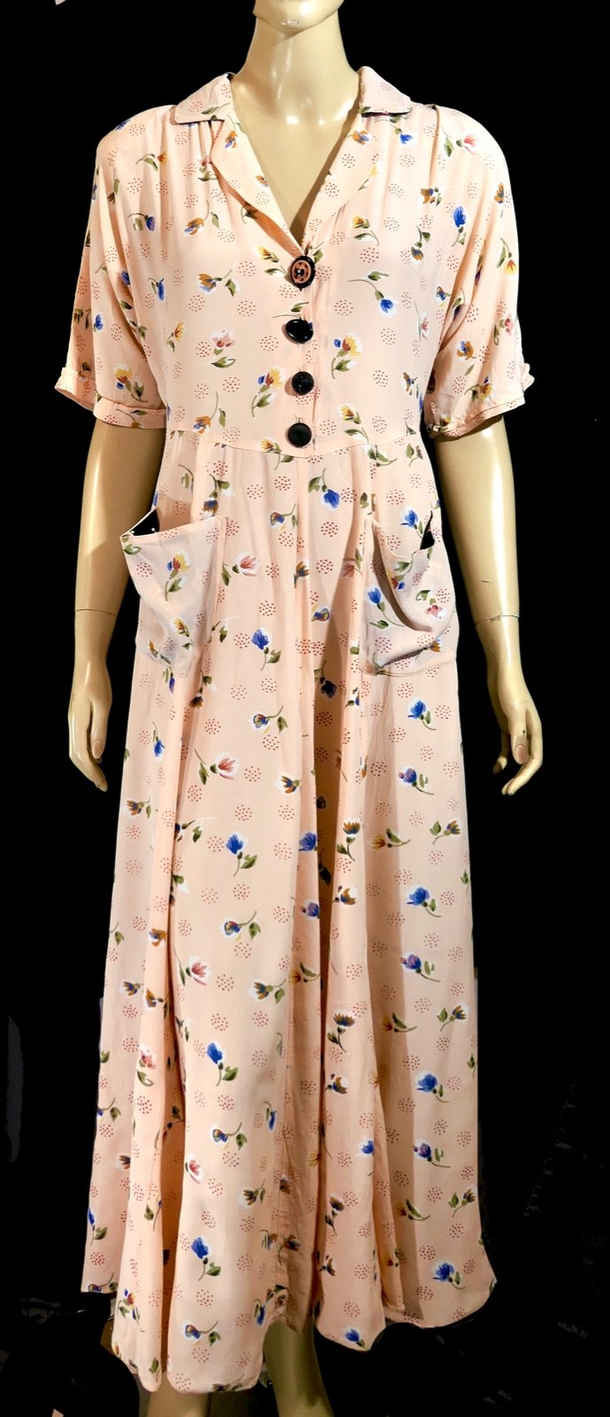 Vintage Janice McCarty Calico Paneled Prairie Shirt Dress Peach Boho French S