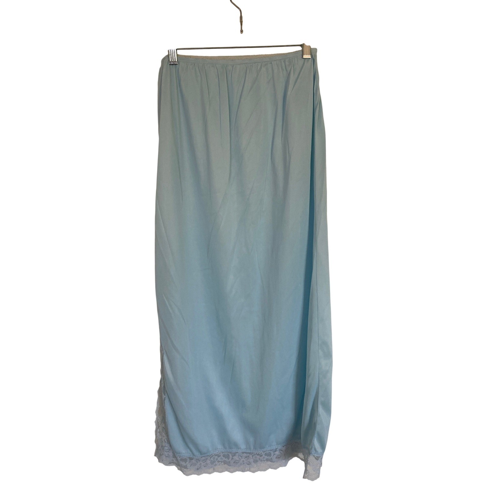 Vintage Pastel Blue Lace Trim Maxi Half Slip Antron III Nylon Large RN 13996