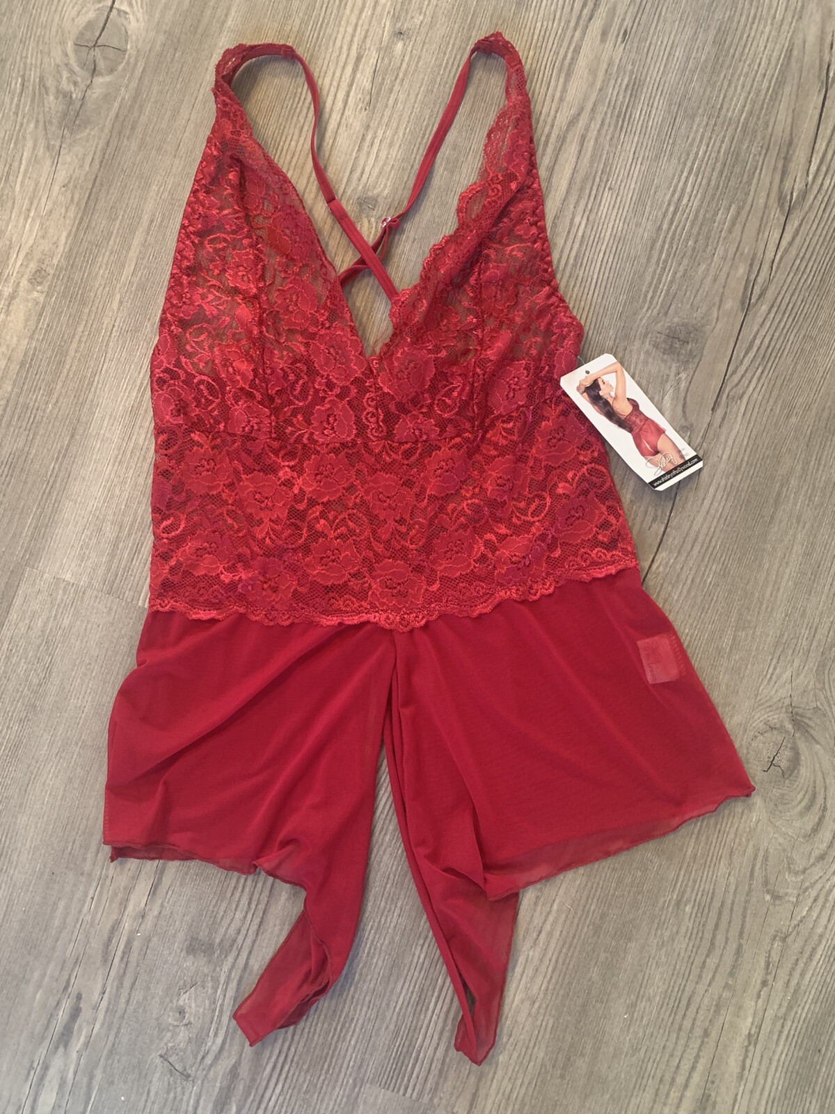 Vintage Shirley of Hollywood Open Crotch Teddy Romper Size M Red Lace New W/tag