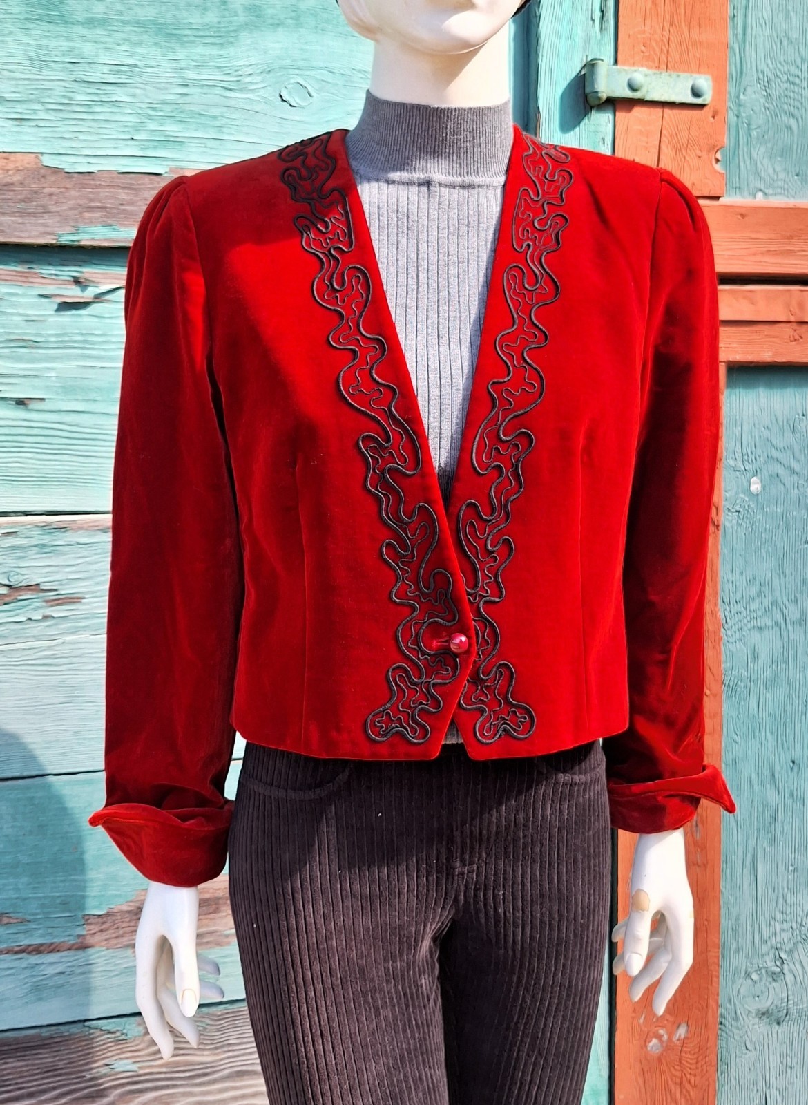 Vintage Jacket Velvet Bolero Burgundy Soutache Jaeger – 1980s