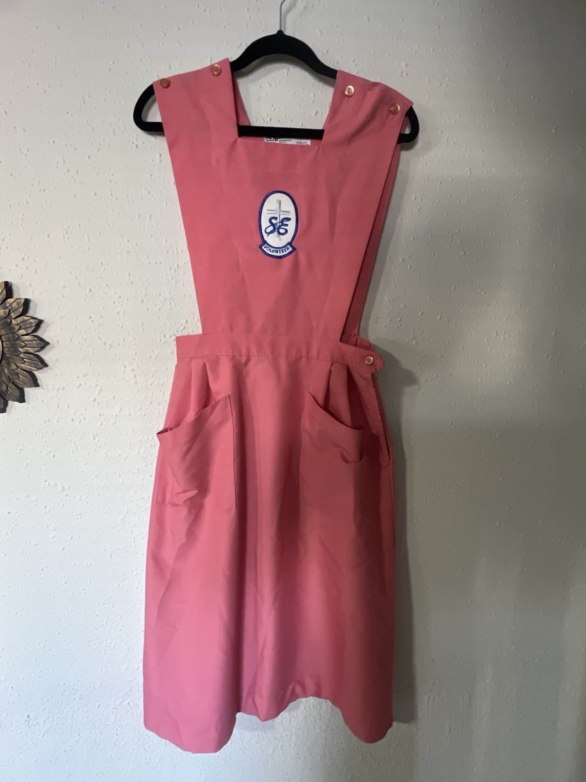1940’s Cotton Poly Angelica Nurse Apron Pinafore Dress Sz 34 Coral Pockets
