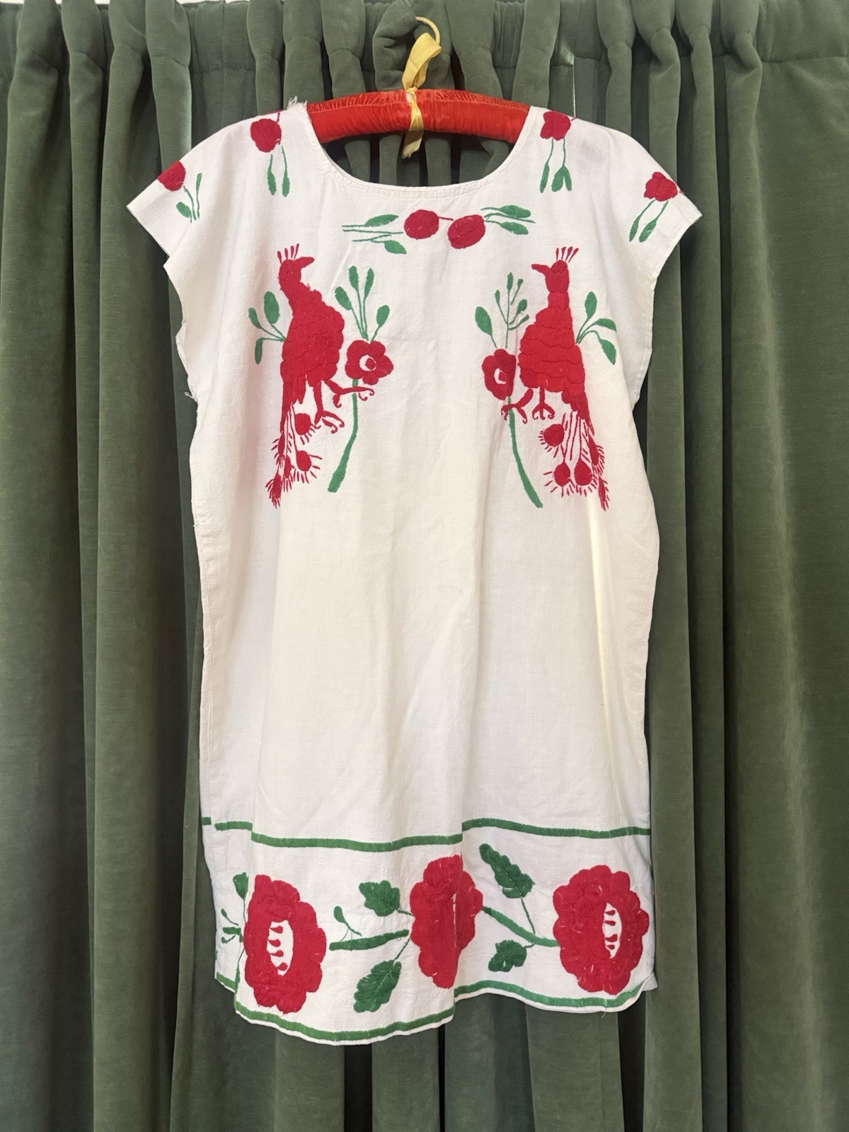 Boho Mexican Embroidered Cotton Shift Dress Vintage, Size S/M