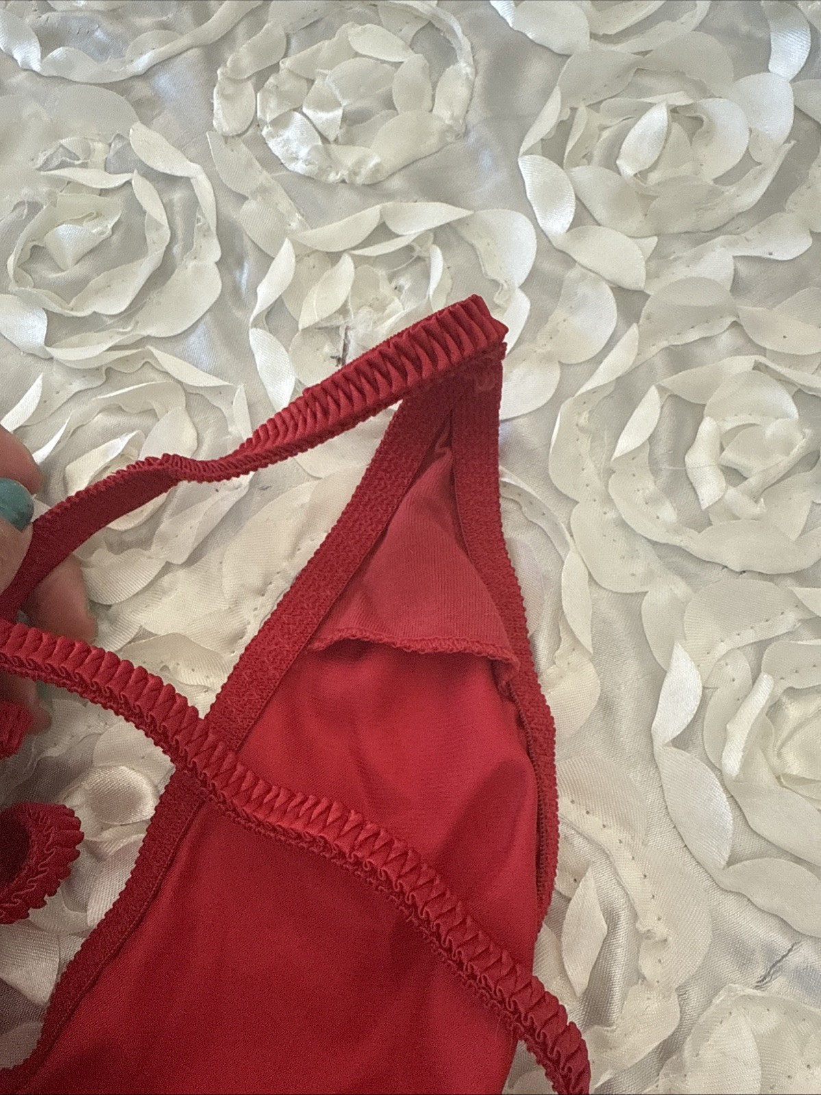 Vtg Ambrielle Red Satin V-String Thong Panties SZ L