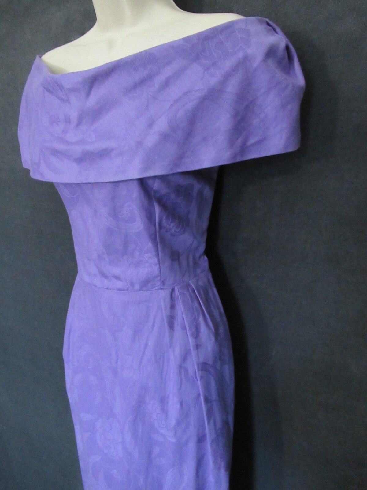 80’s Vintage Alison J. Lavender Floral Cotton Off Shoulder Debutante Party Dress