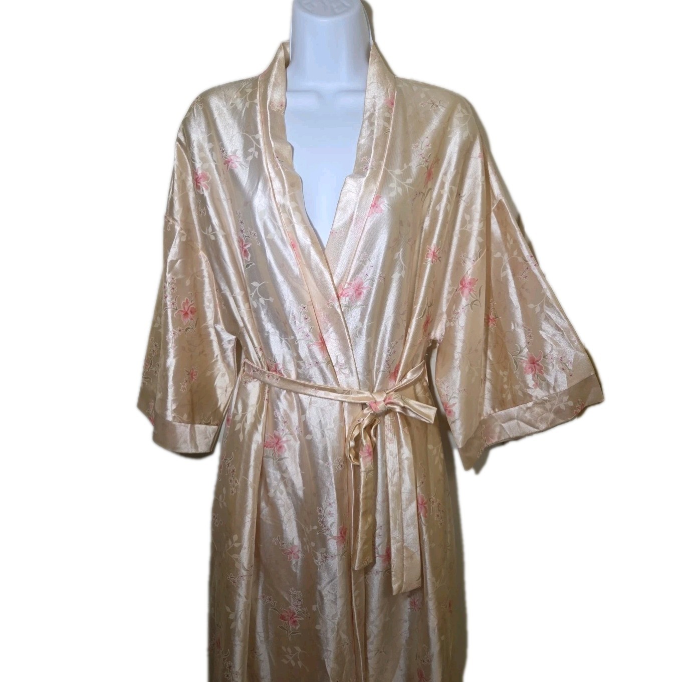 Vintage 1960s Shiny Floral Kimono At Home Wear Laurel Long Robe Size 16/18 Lily