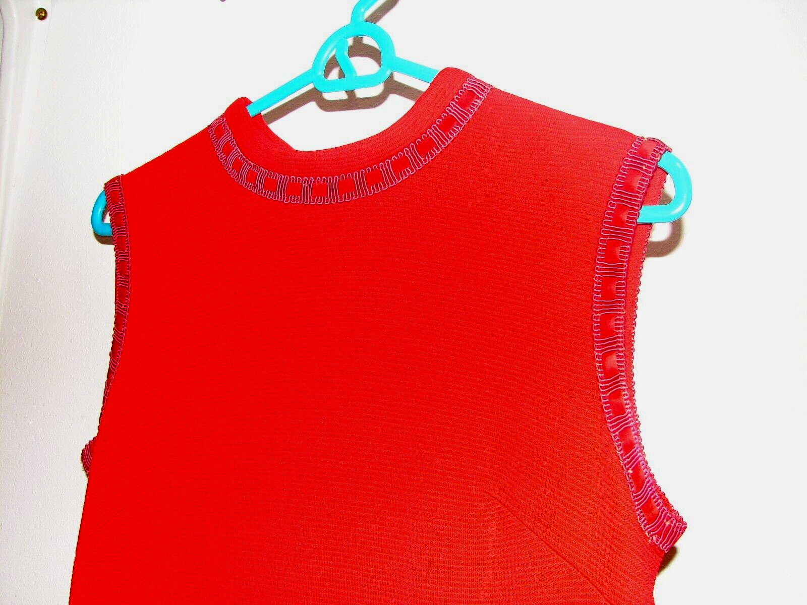 Vintage 60s Retro GoGo Red Polyester Dress Sleeveless Kay Windsor Ribbon Detail