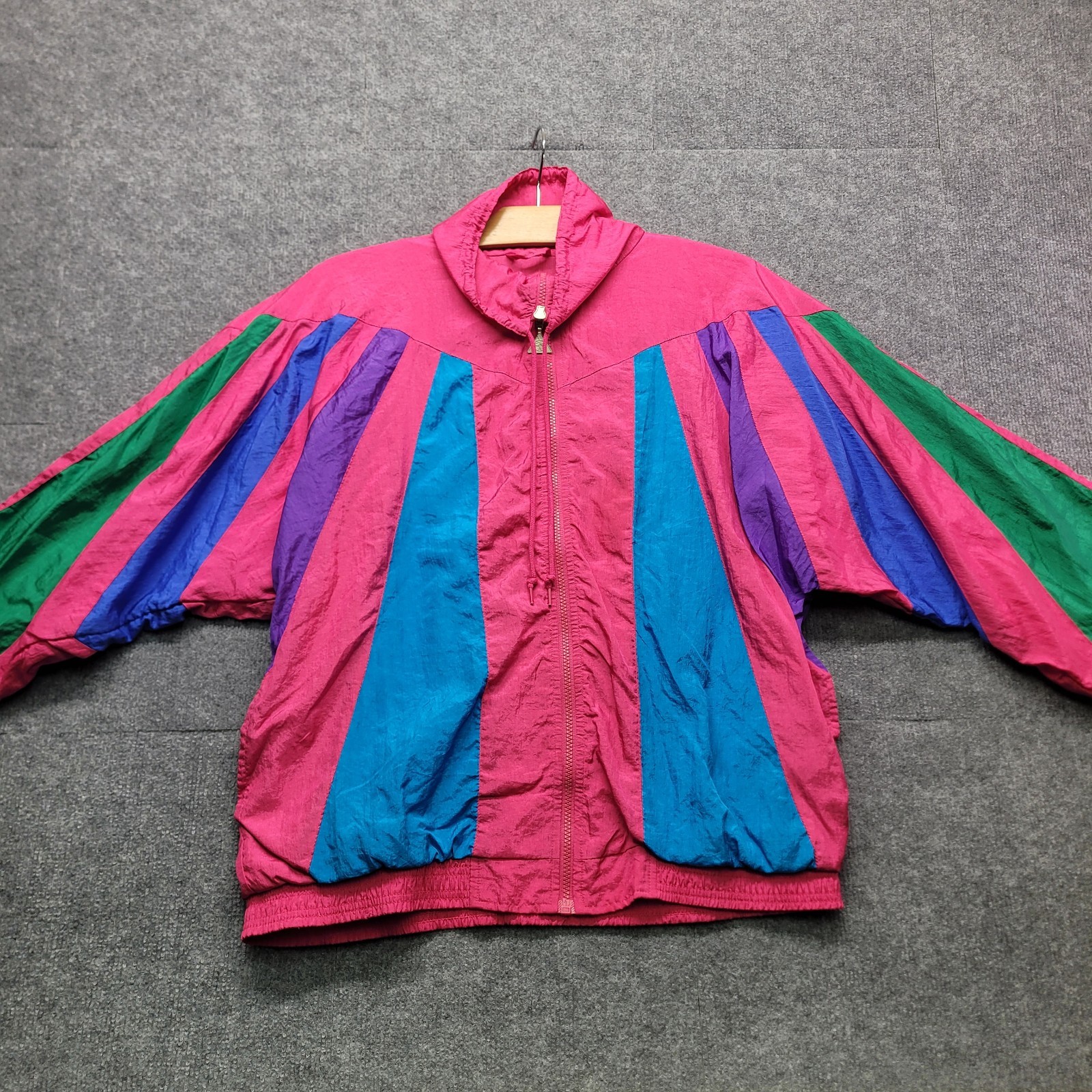 Vintage 80s Casual Isle Color Block Zip Up Windbreaker Jacket Size Medium