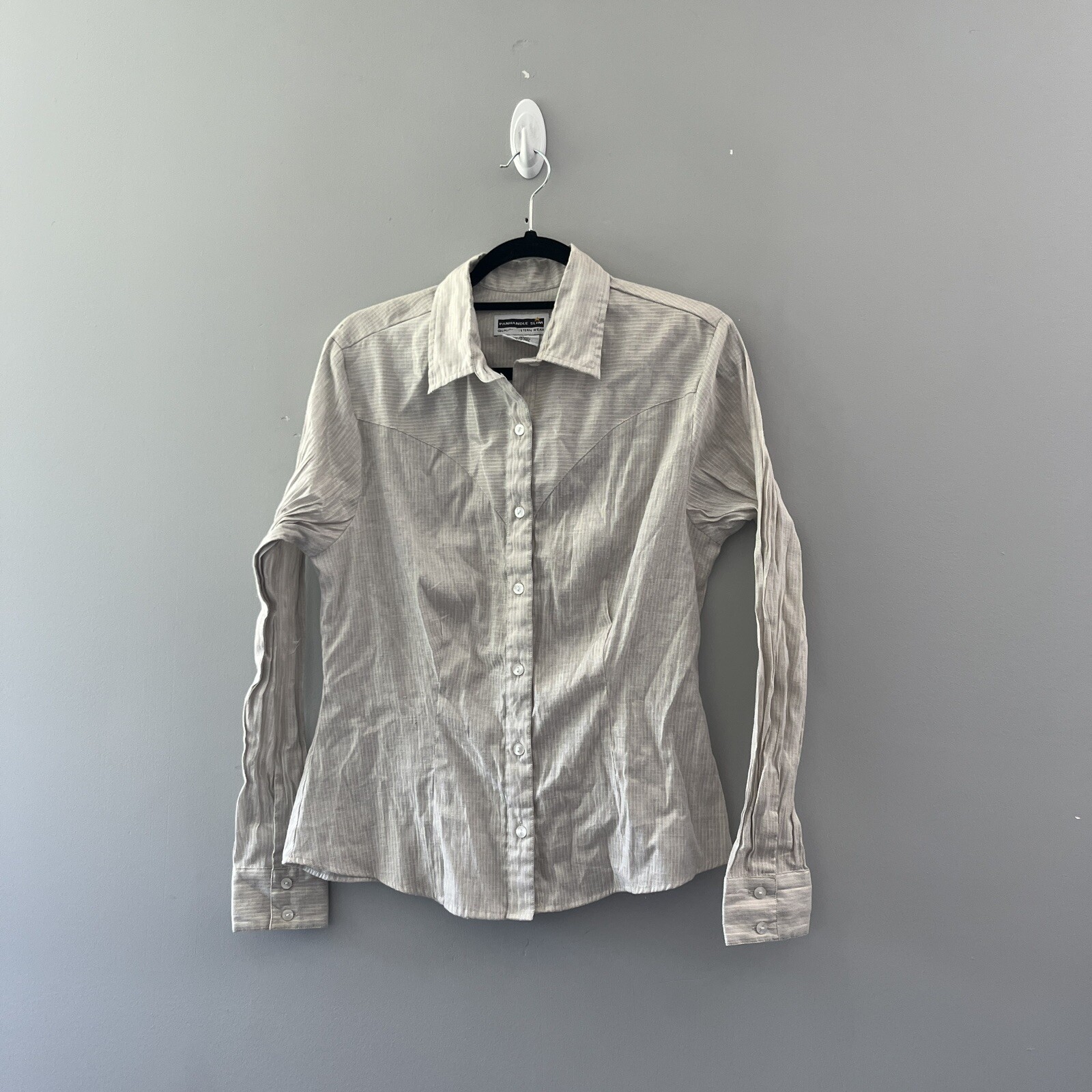 Vintage Panhandle Slim Western Shirt Button Front Stripes Metallic Size Medium