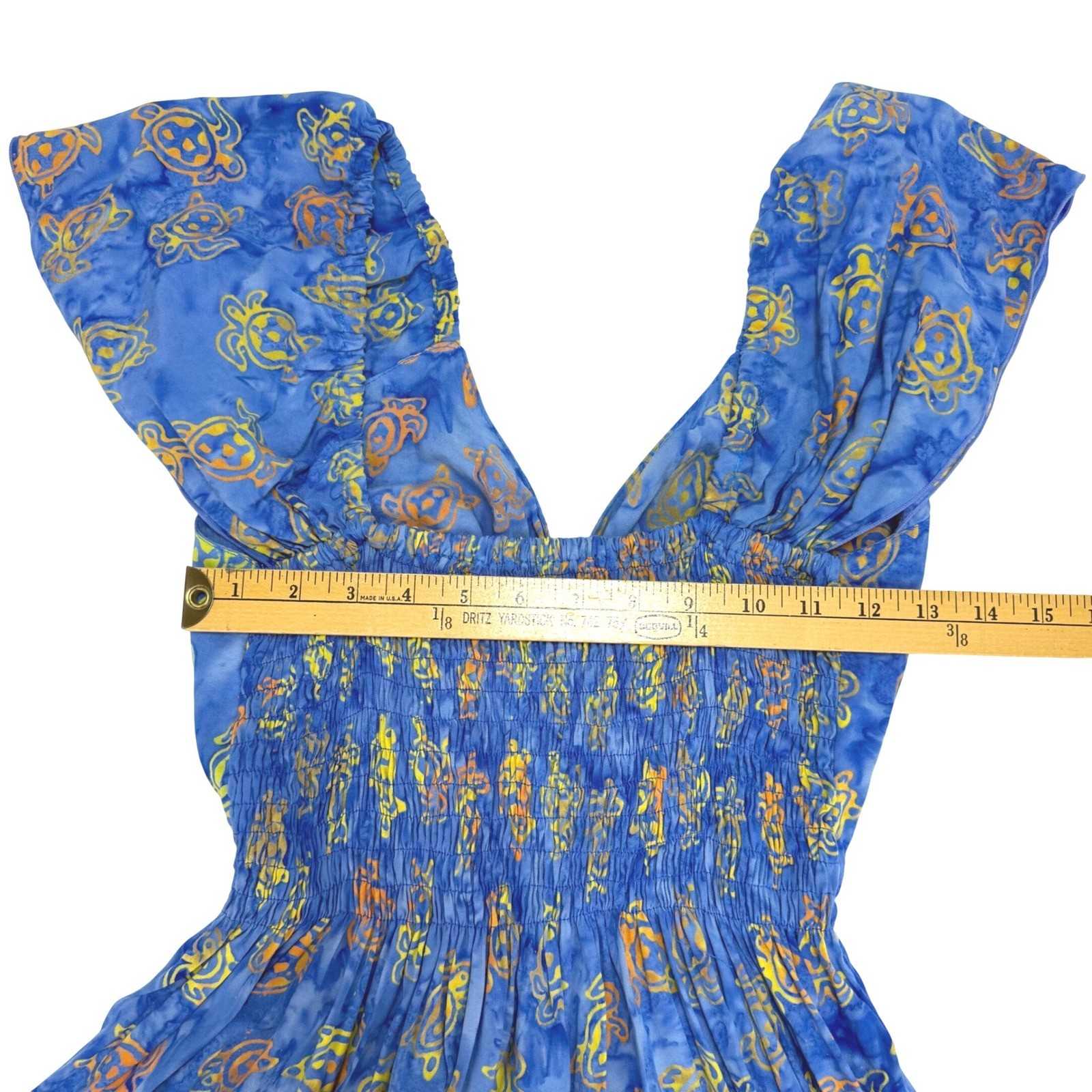 Vtg Tropical Group Hawaii Turtle Sun Dress V-Neck OS Batik Bali Resort Vacation