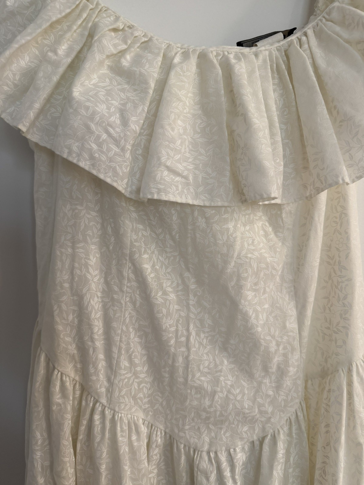 VTG Prato Off-White Leaf Scroll Pattern Drop Waist Midi Dress Women’s Sz 12