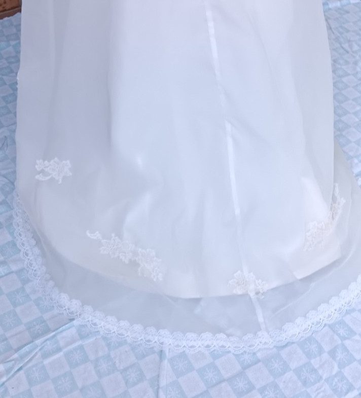 1960s beaded bridal off white Cream chiffon Organza wedding Ball gown dress XS-S