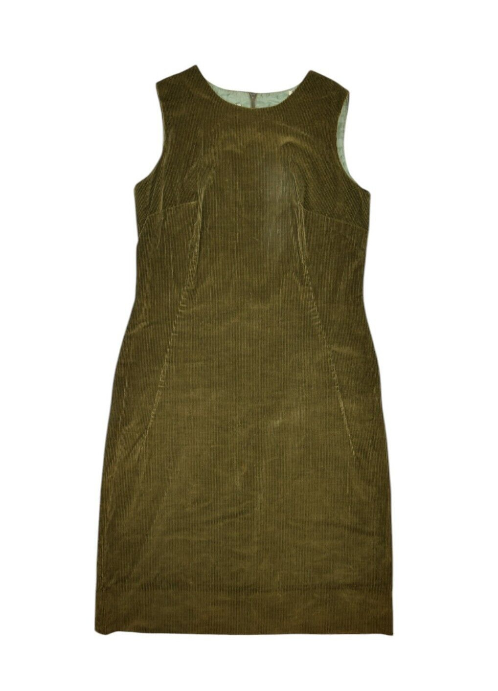 Vintage 60s Dress Womens Small Green Corduroy Prestige Mod Sleeveless Over 5 7