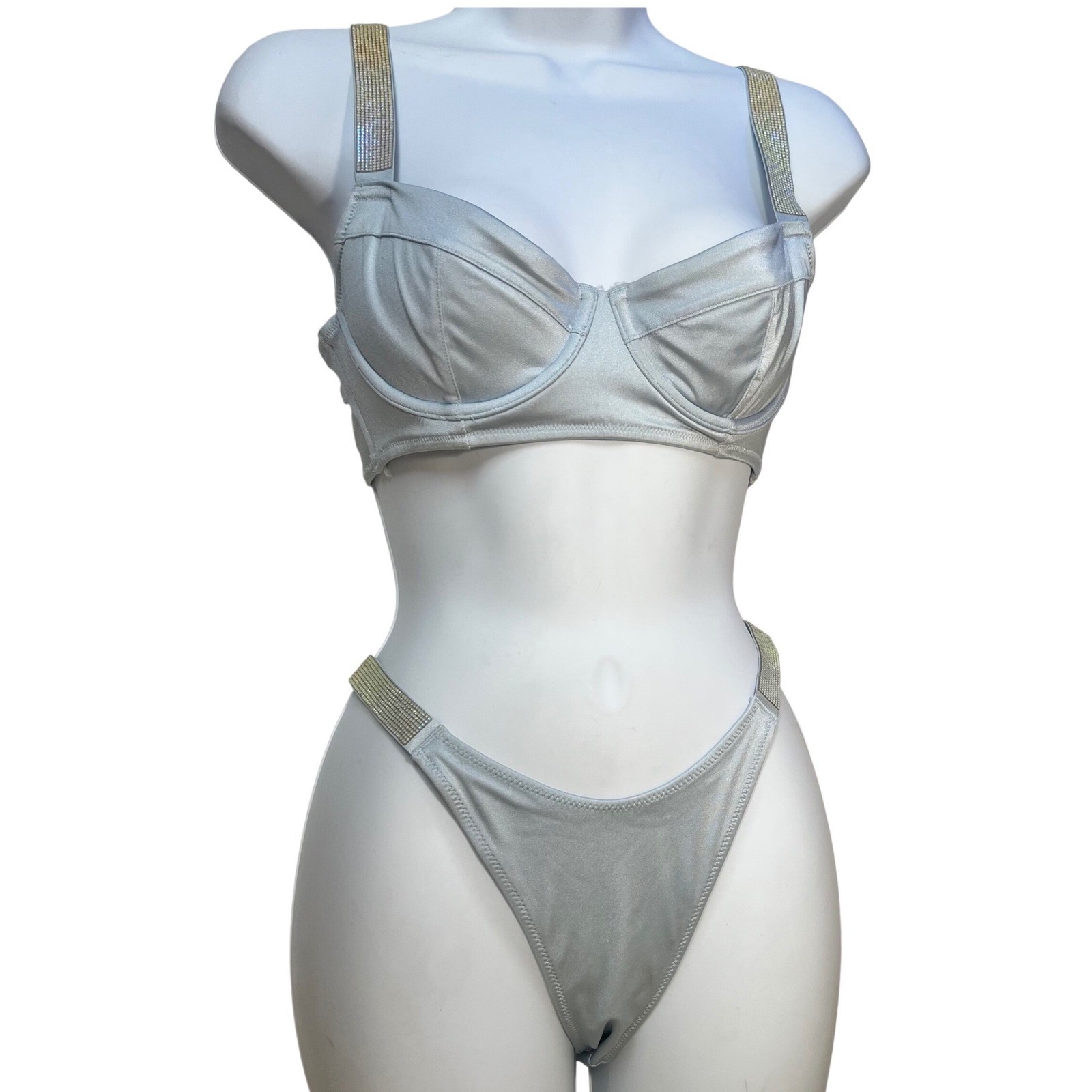 Victoria’s Secret icy Blue Rhinestone Brazilian Bikini Set Corset Bombshell 34B