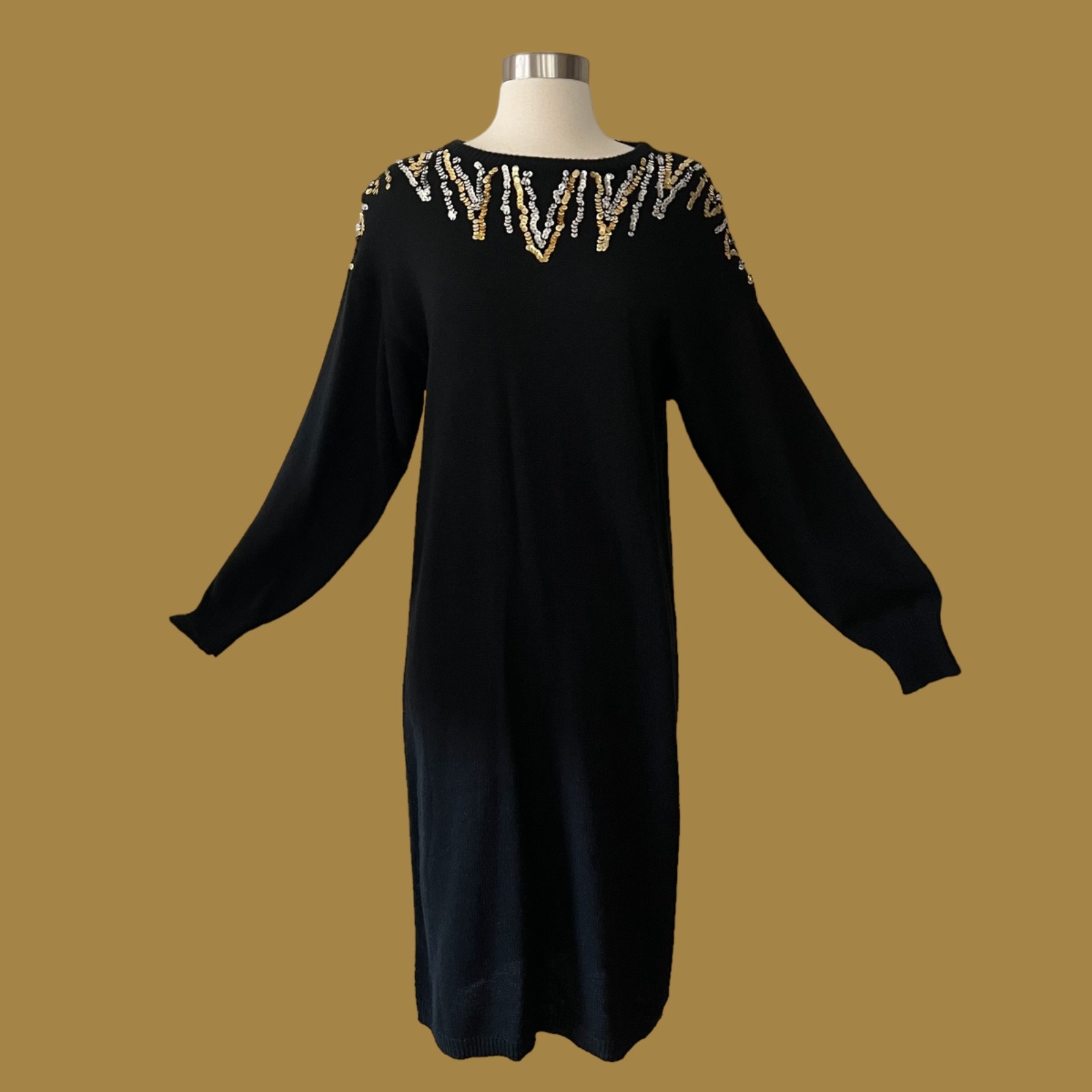 Vintage 80s Knit Sequin Sweater Dress, Deadstock, NOS