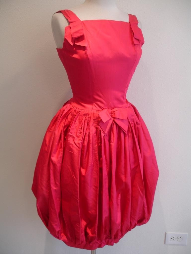 Women’s sz XS Vtg 1960’s Suzy Perette New York Fuschia Pink Bubble Dress Pleated
