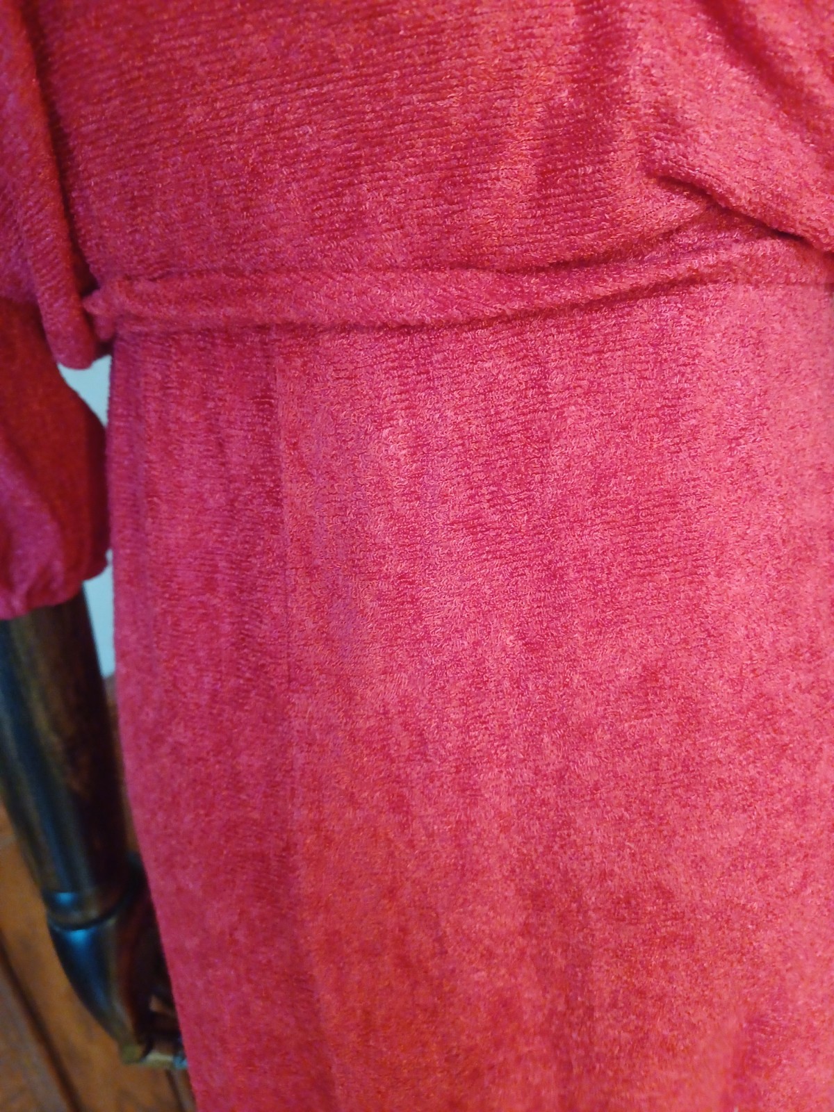 Vintage 1960s/1970s Red Terrycloth Puff Sleeve Boho Hippie Hostess Midi Dress