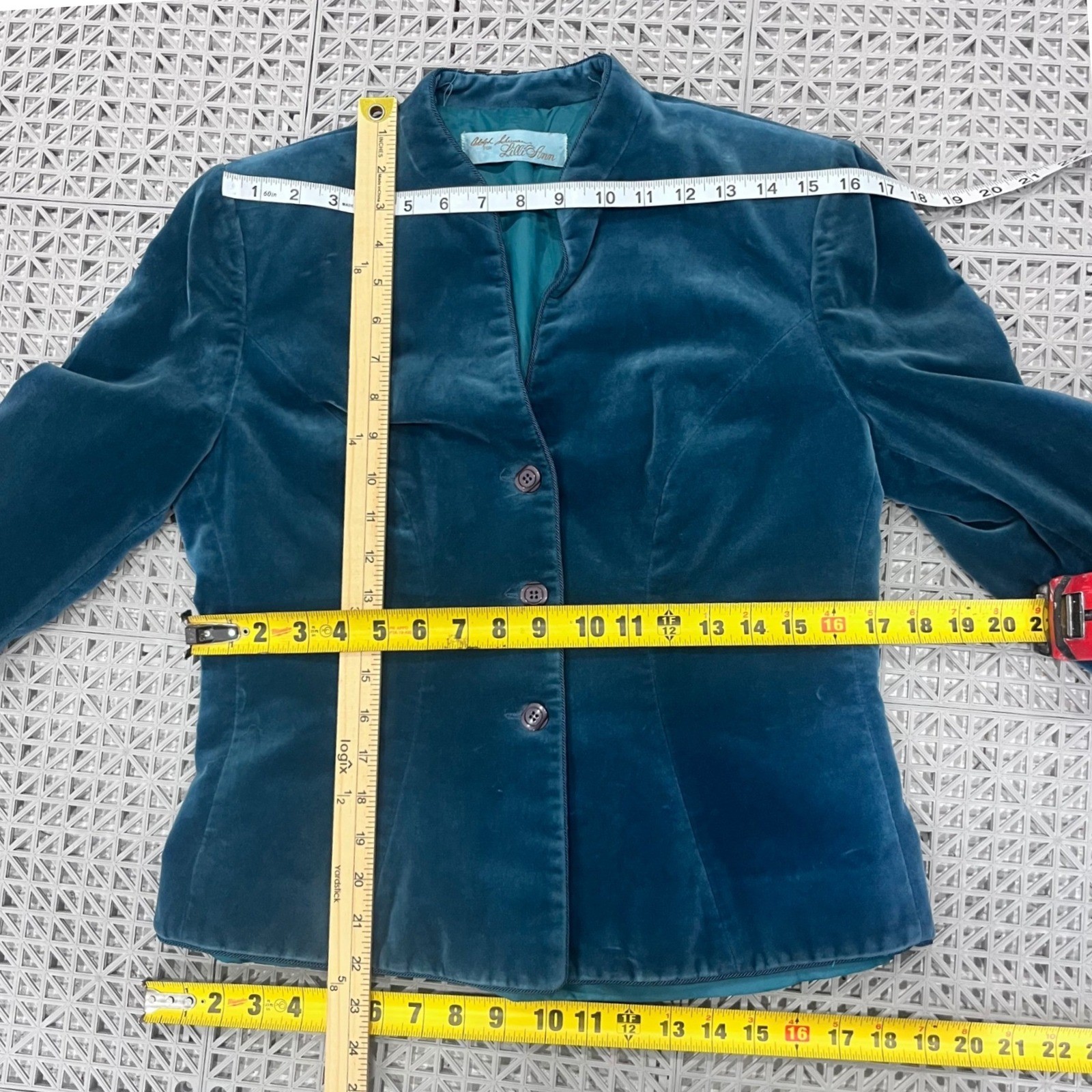 Vintage 70’s Adolph Schumann for Lilli Ann Skirt Suit Womens Teal Blue Velvet