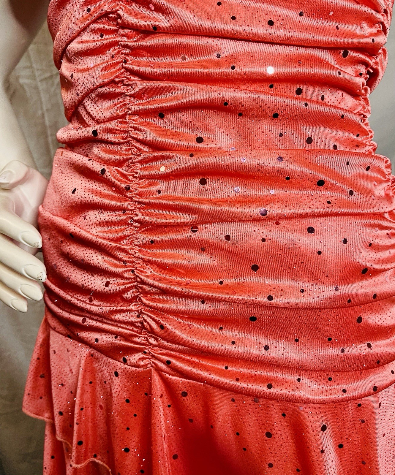 Y2K Glam Coral Sparkle Cocktail Formal Halter Style Dress In SIZE M