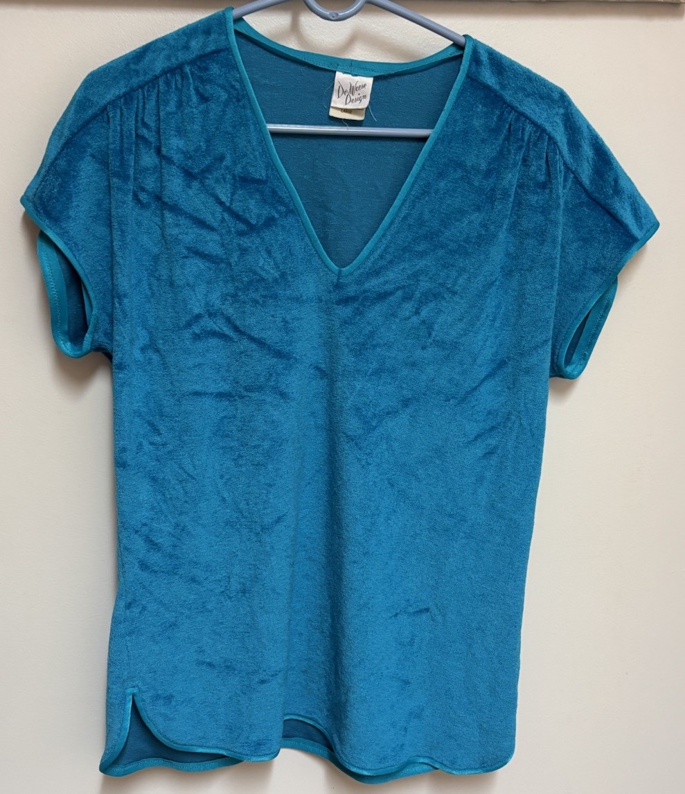 VTG 70s De Weese California Blue Terry Cloth Swim Cover Up Top Retro Large