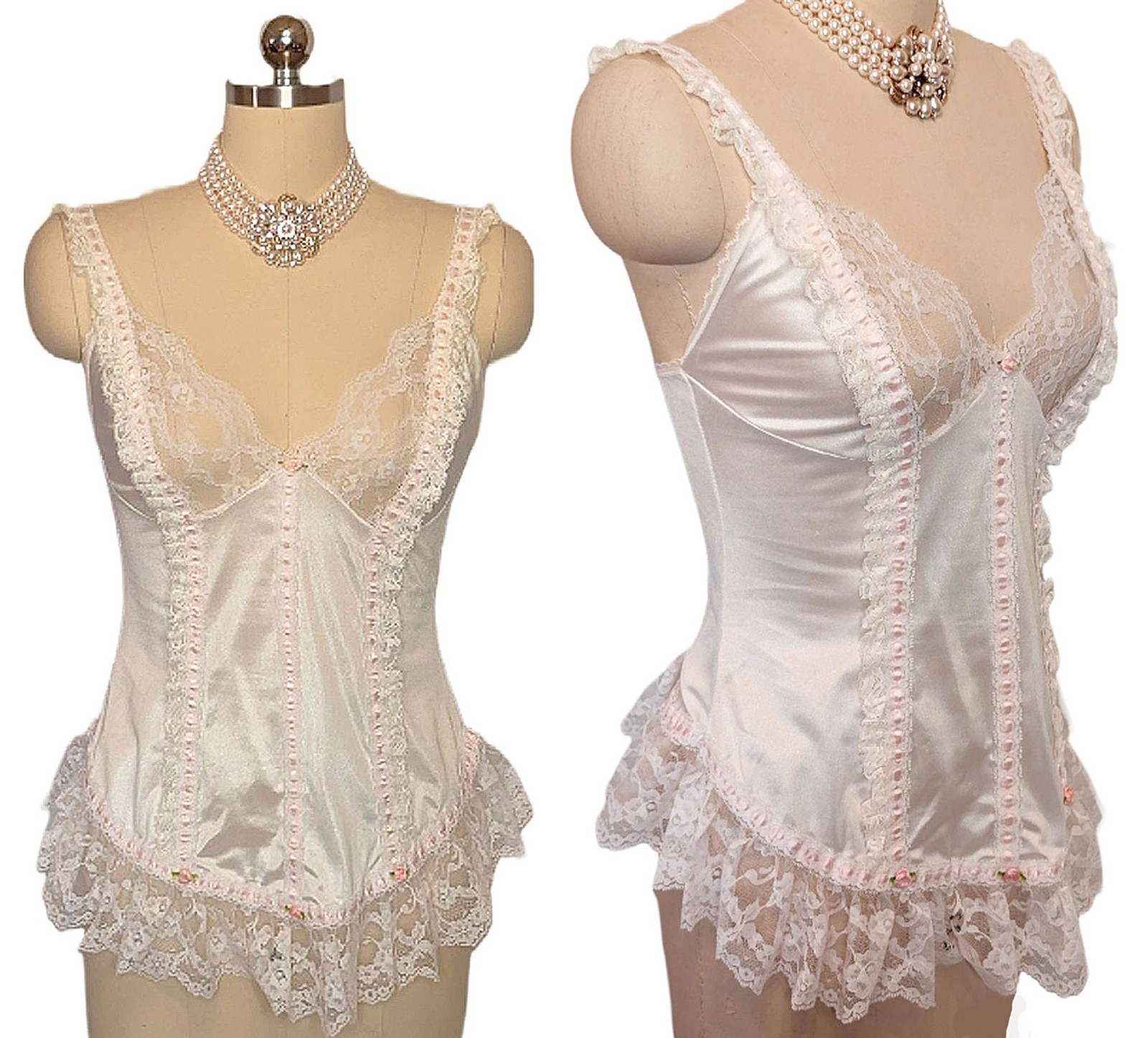 VINTAGE TOSCA LINGERIE BABY DOLL NIGHTGOWN SHORTY PJS WITH PINK SATIN RIBBON