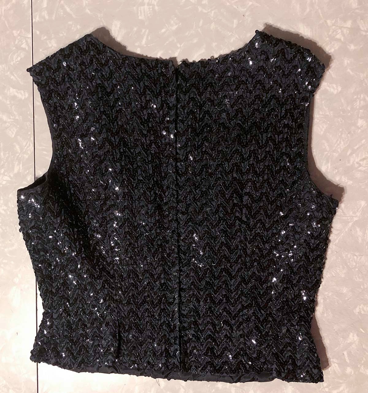 1960s Stephen O’Grady Black Sequin Sleeveless Top Size 20 Vintage