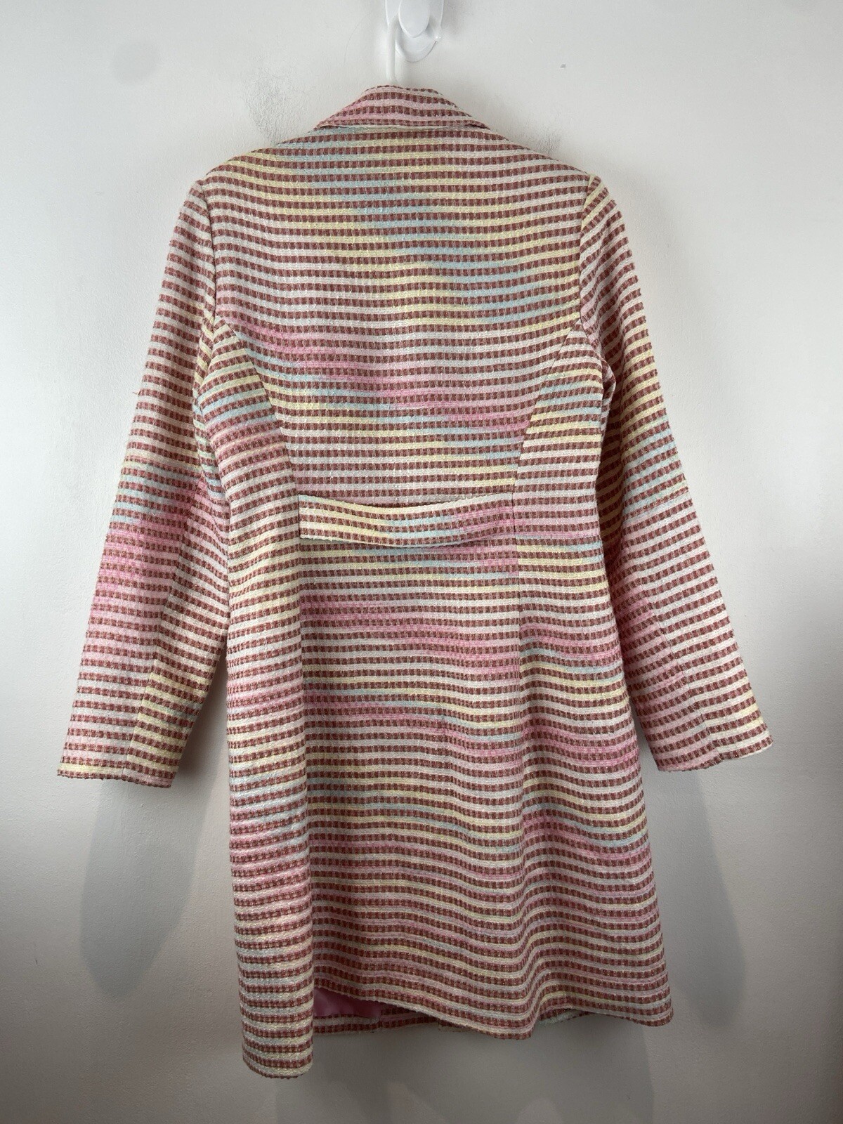 Vintage Y2K D Studio Womens Multicolor Stripe Tweed Coat Jacket Size 10 XS/S