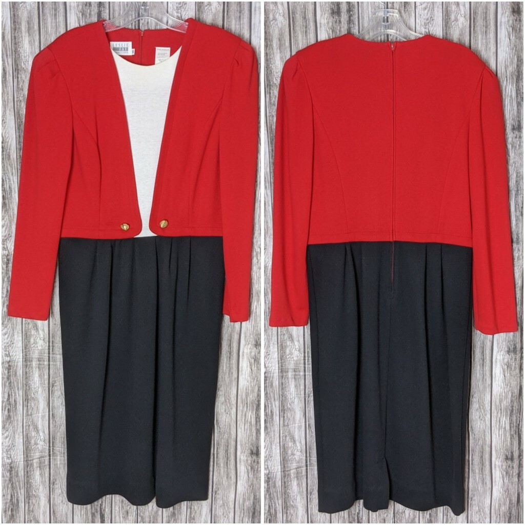 Vintage NWOT Red Black & White W Gold Accents 1980 All In One Dress Sz 14 (8/10)