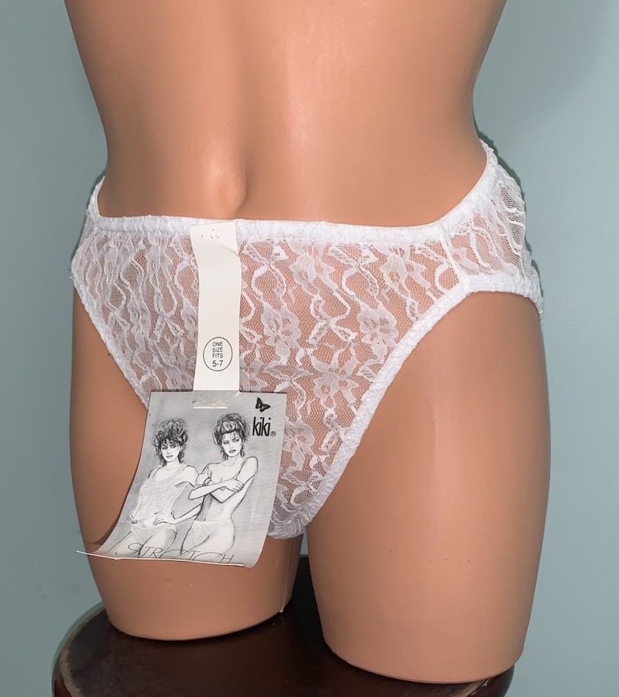 Vtg KiKi Stretch lace Hi-Cut Thigh panties Large 7 100% Nylon NOS New w/Tags