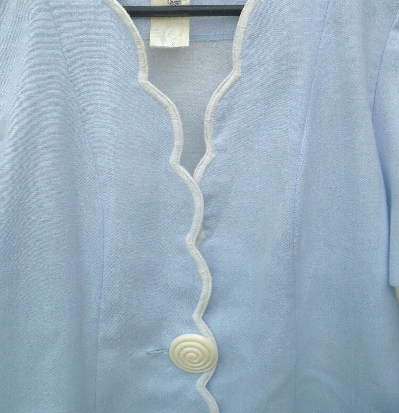 VTG 80S LESLIE FAY CHAMBRAY BLUE SUIT SET JACKET SKIRT S M 8 RAYON POLY OUTFIT