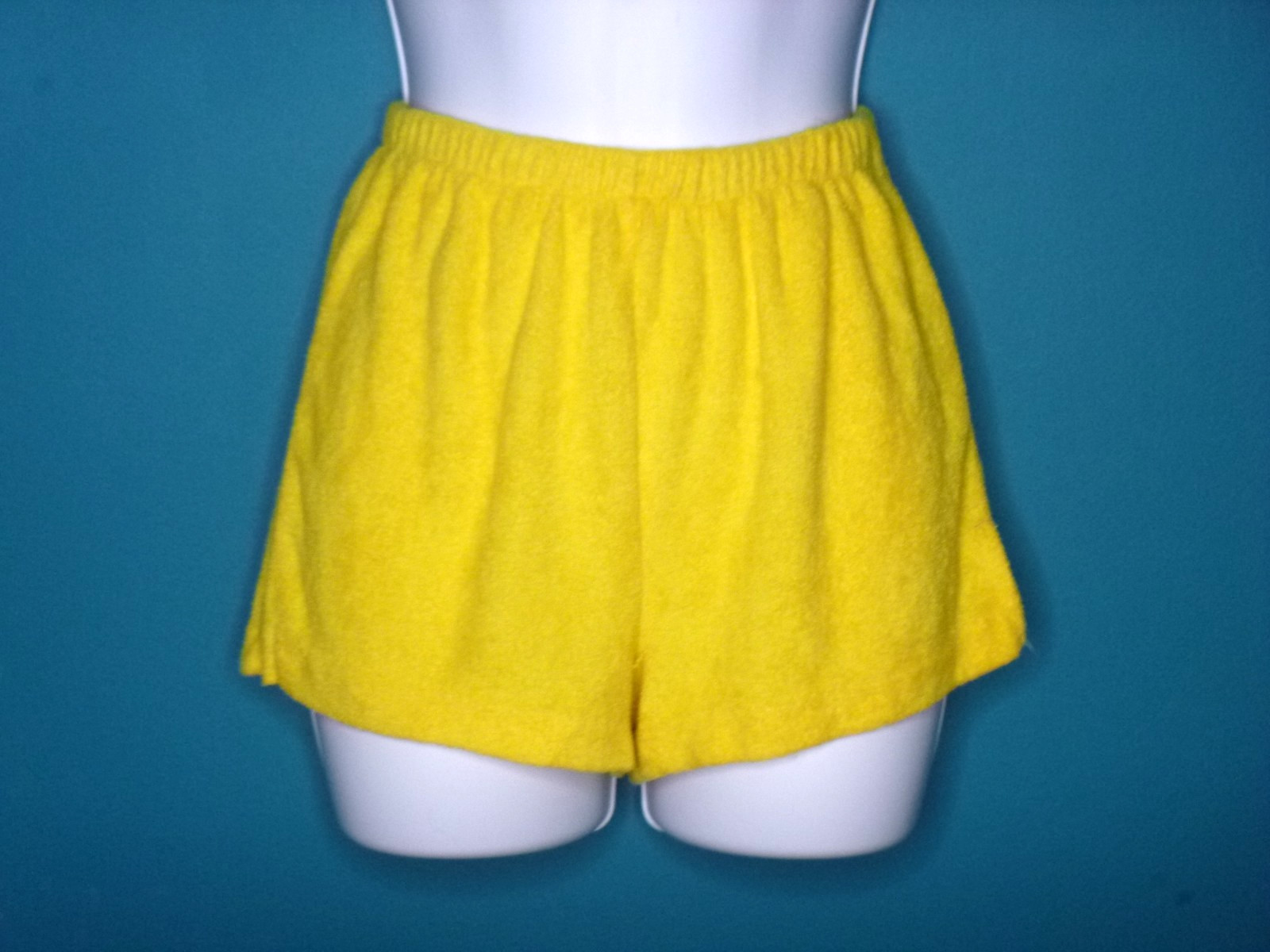 Vtg 70s Bay Street Bright YELLOW Stretch Terrycloth Gym Shorts Sz XS/S