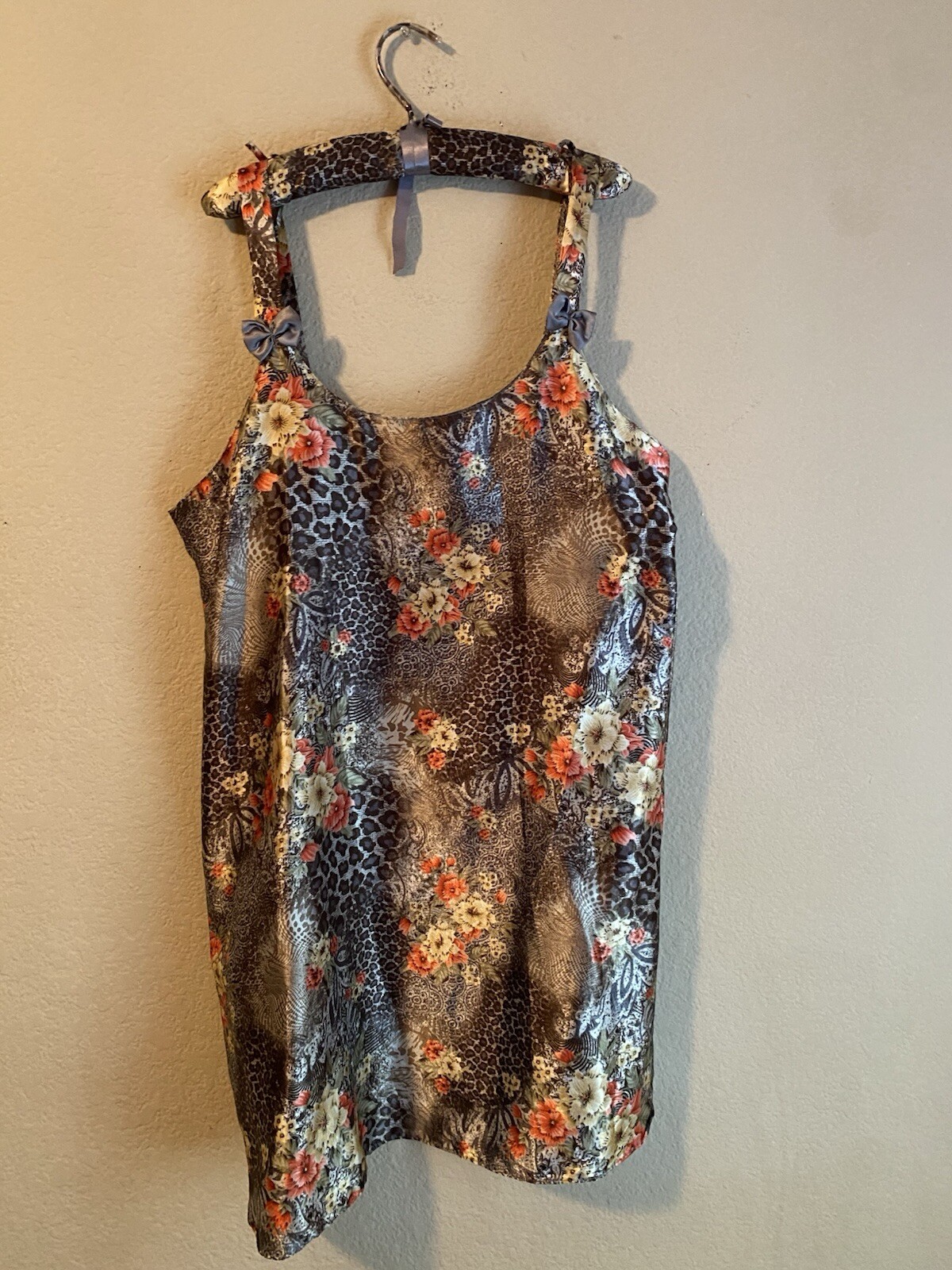 Vintage Set Sante Classics Leopard Floral Satin Nightgown & Robe-M