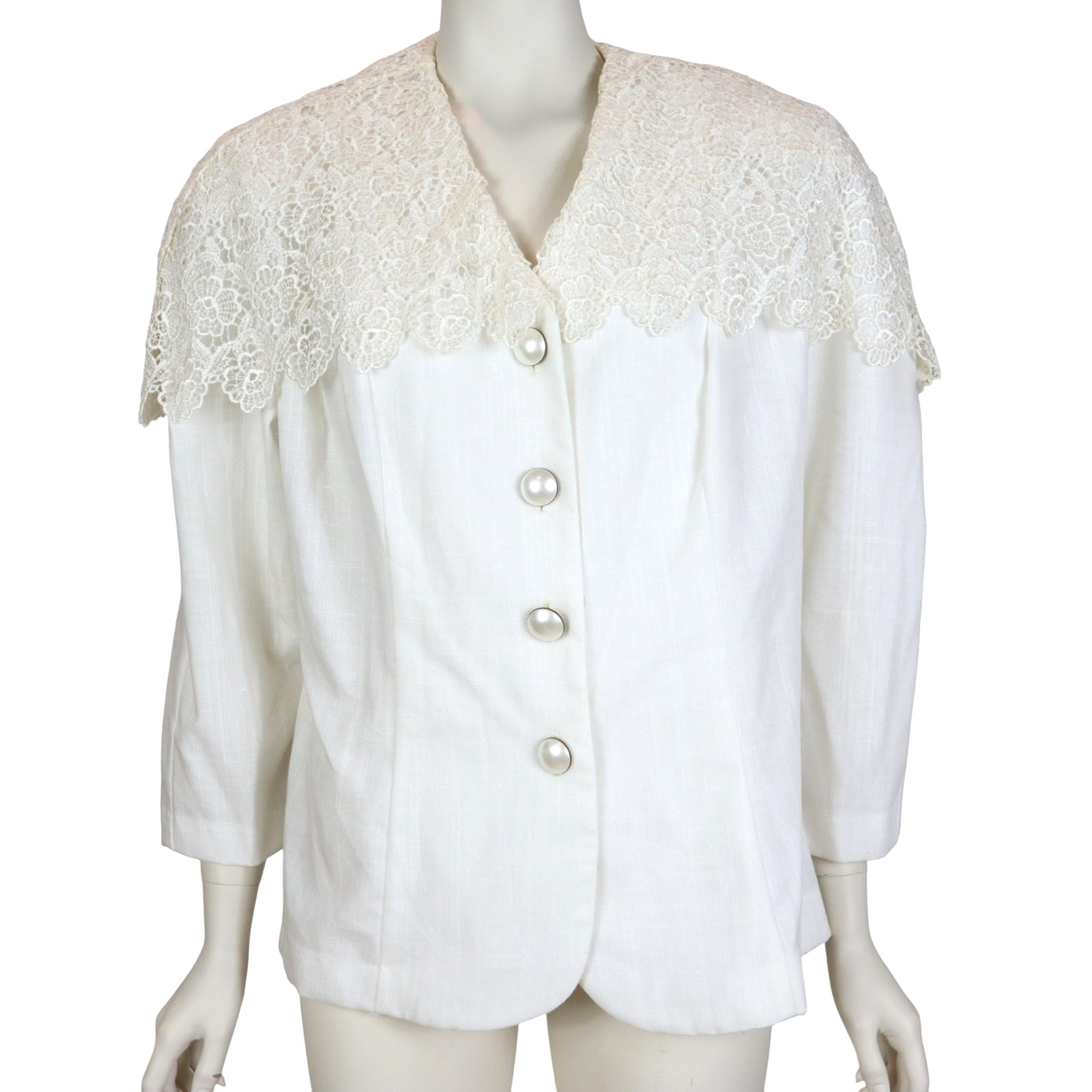 Vintage S.L. Fashions Embroidered Top Lace Shawl Collar Pearl Buttons Women’s 18